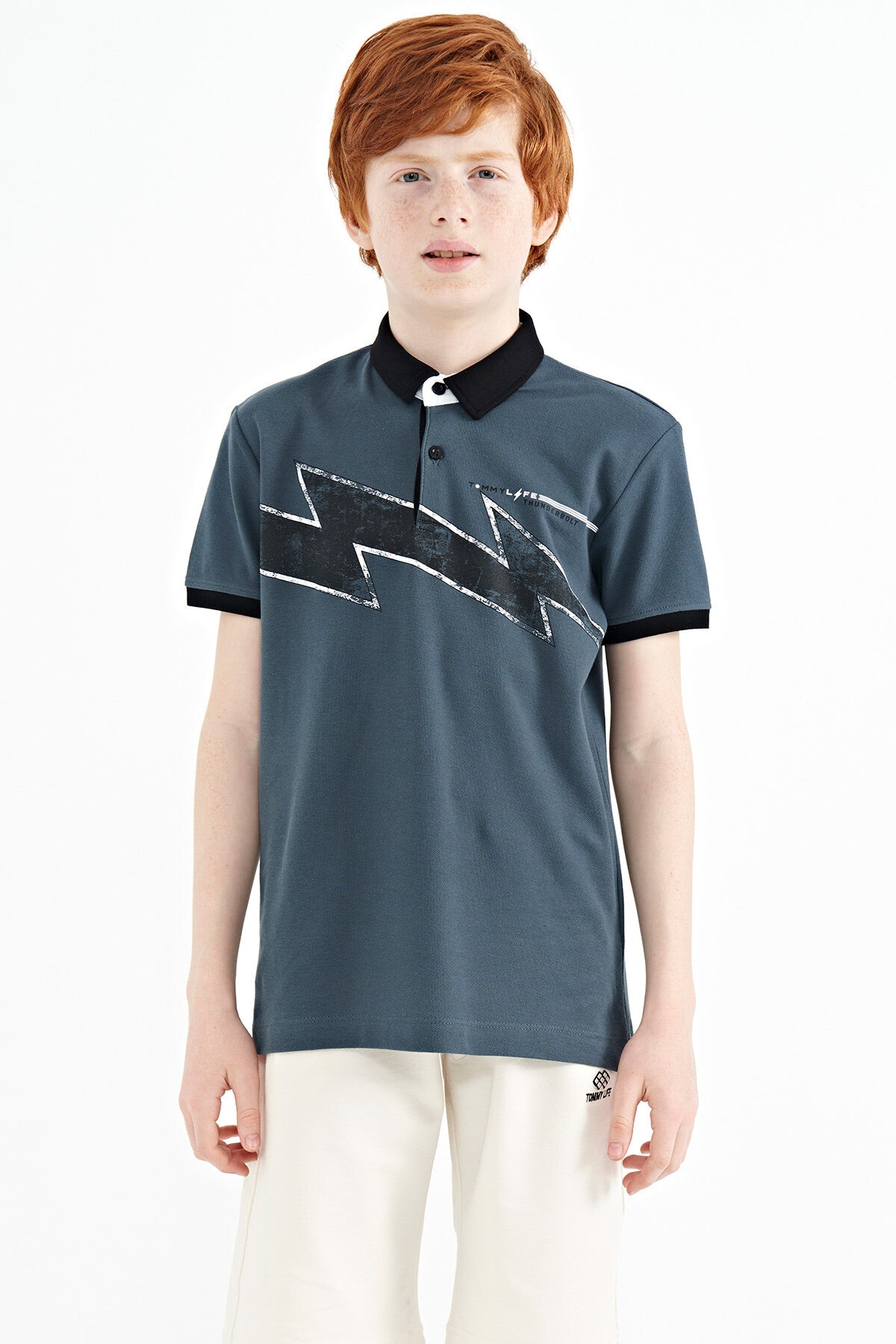 Orman Yeşili Baskı Detaylı Standart Kalıp Polo Yaka Erkek Çocuk T-Shirt - 11154