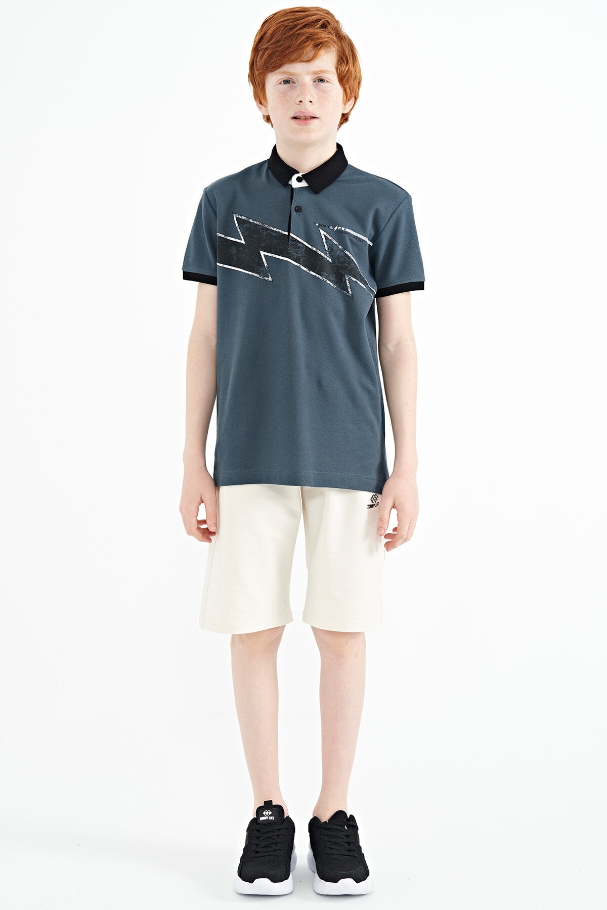 Orman Yeşili Baskı Detaylı Standart Kalıp Polo Yaka Erkek Çocuk T-Shirt - 11154