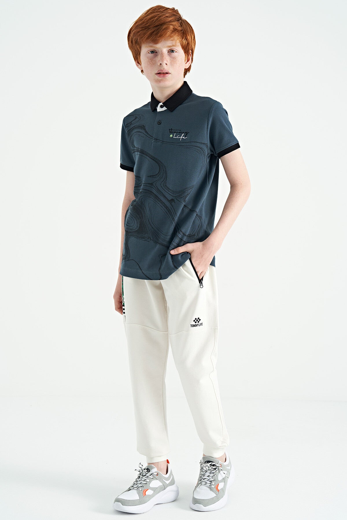 Orman Yeşili Baskı Detaylı Standart Kalıp Polo Yaka Erkek Çocuk T-Shirt - 11165