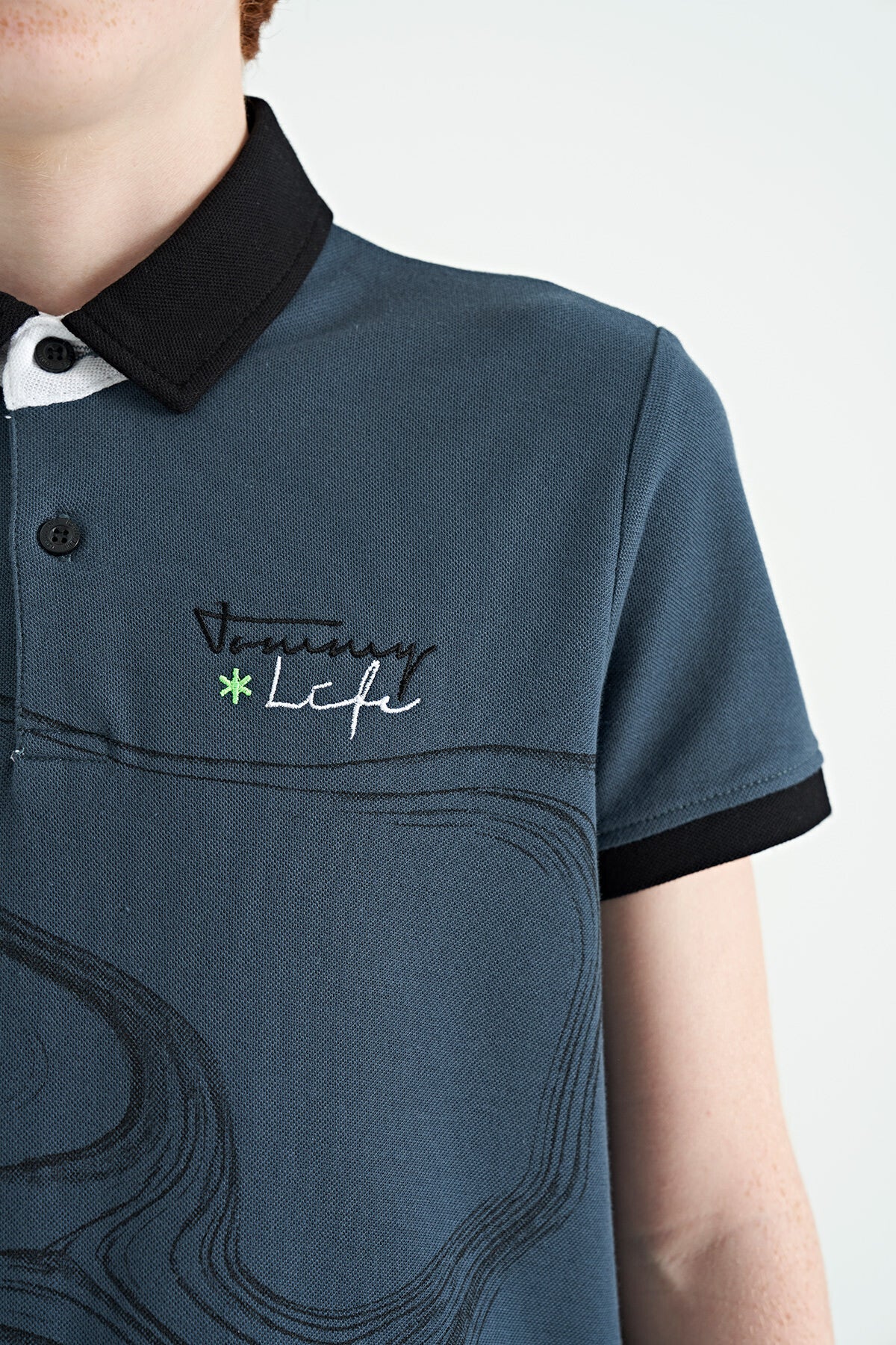 Orman Yeşili Baskı Detaylı Standart Kalıp Polo Yaka Erkek Çocuk T-Shirt - 11165