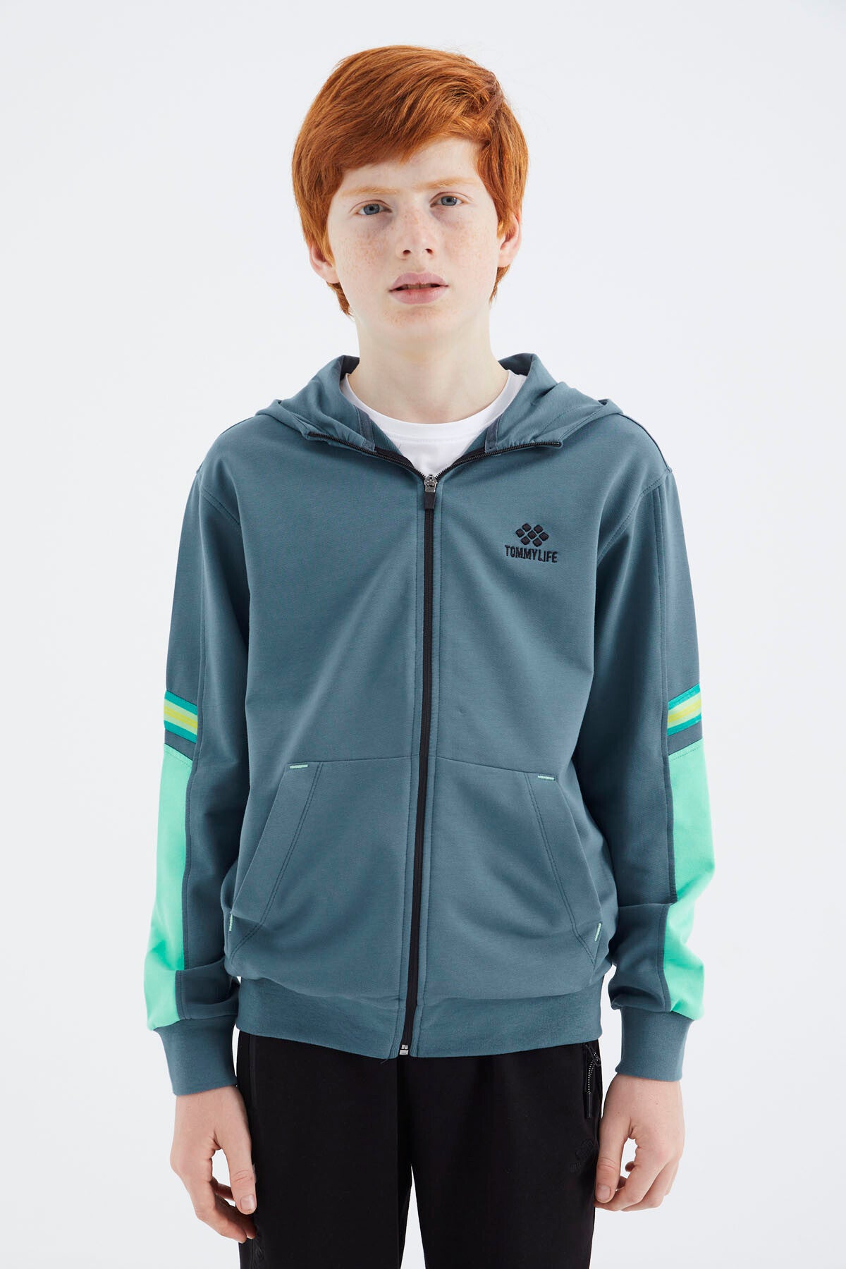 Orman Yeşili Fermuarlı Erkek Çocuk Sweatshirt - 11180