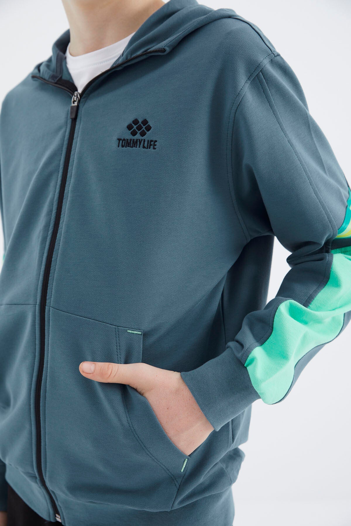 Orman Yeşili Fermuarlı Erkek Çocuk Sweatshirt - 11180