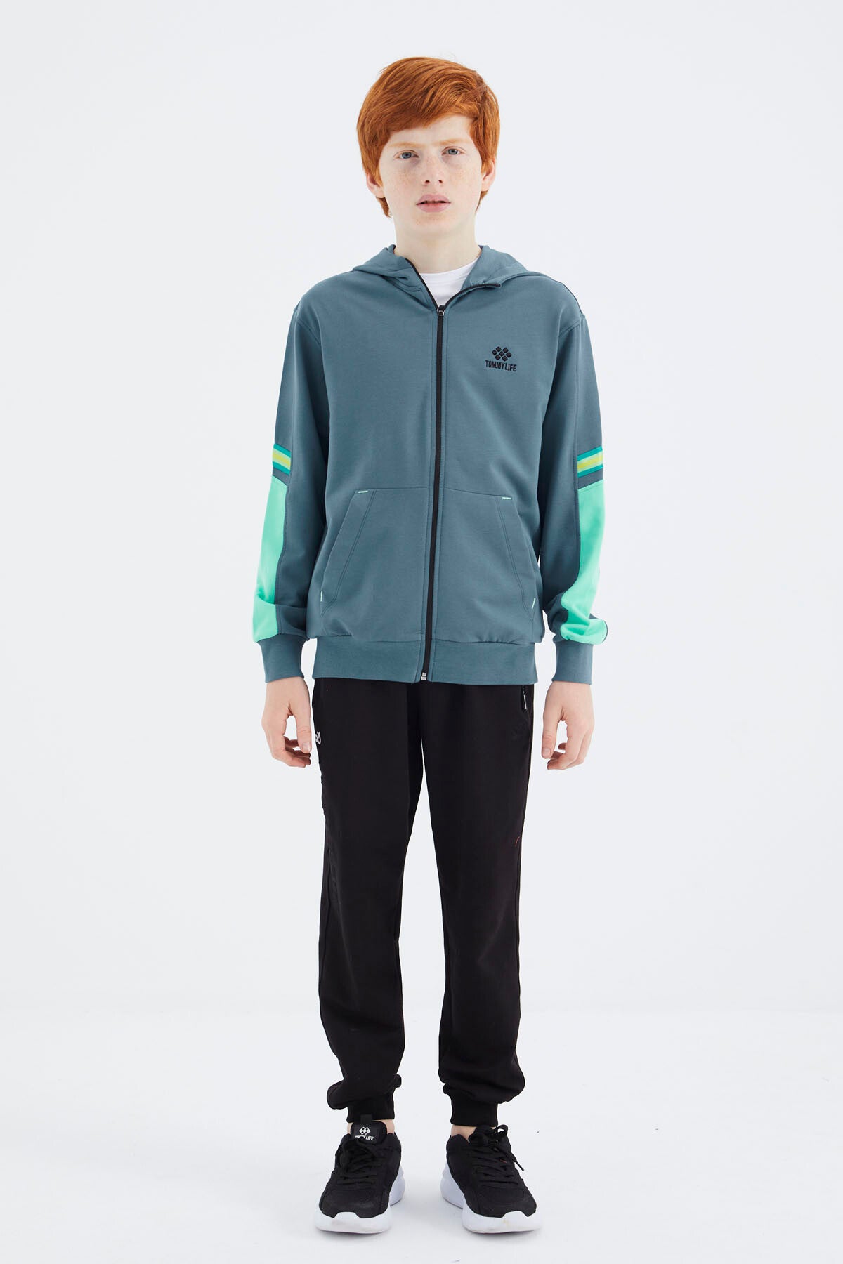 Orman Yeşili Fermuarlı Erkek Çocuk Sweatshirt - 11180