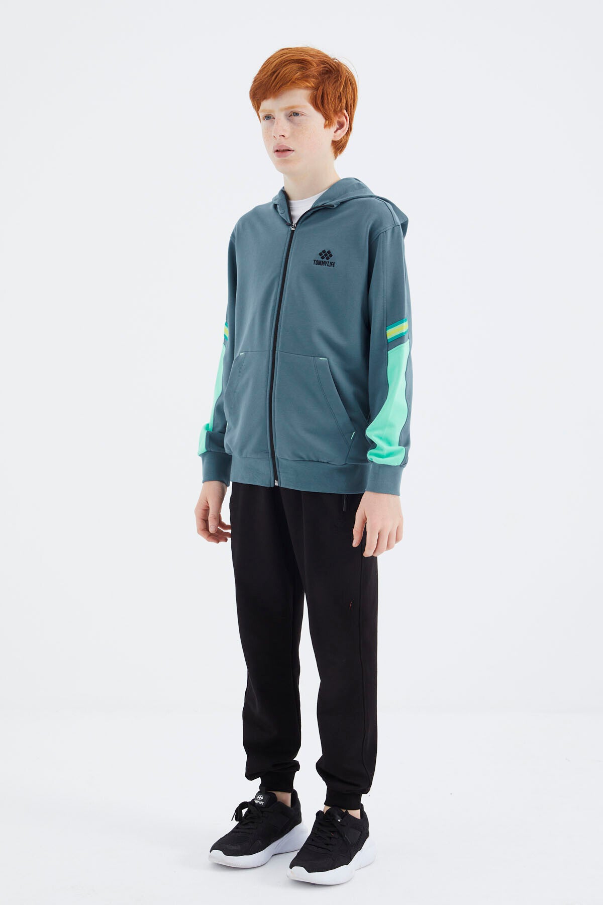 Orman Yeşili Fermuarlı Erkek Çocuk Sweatshirt - 11180
