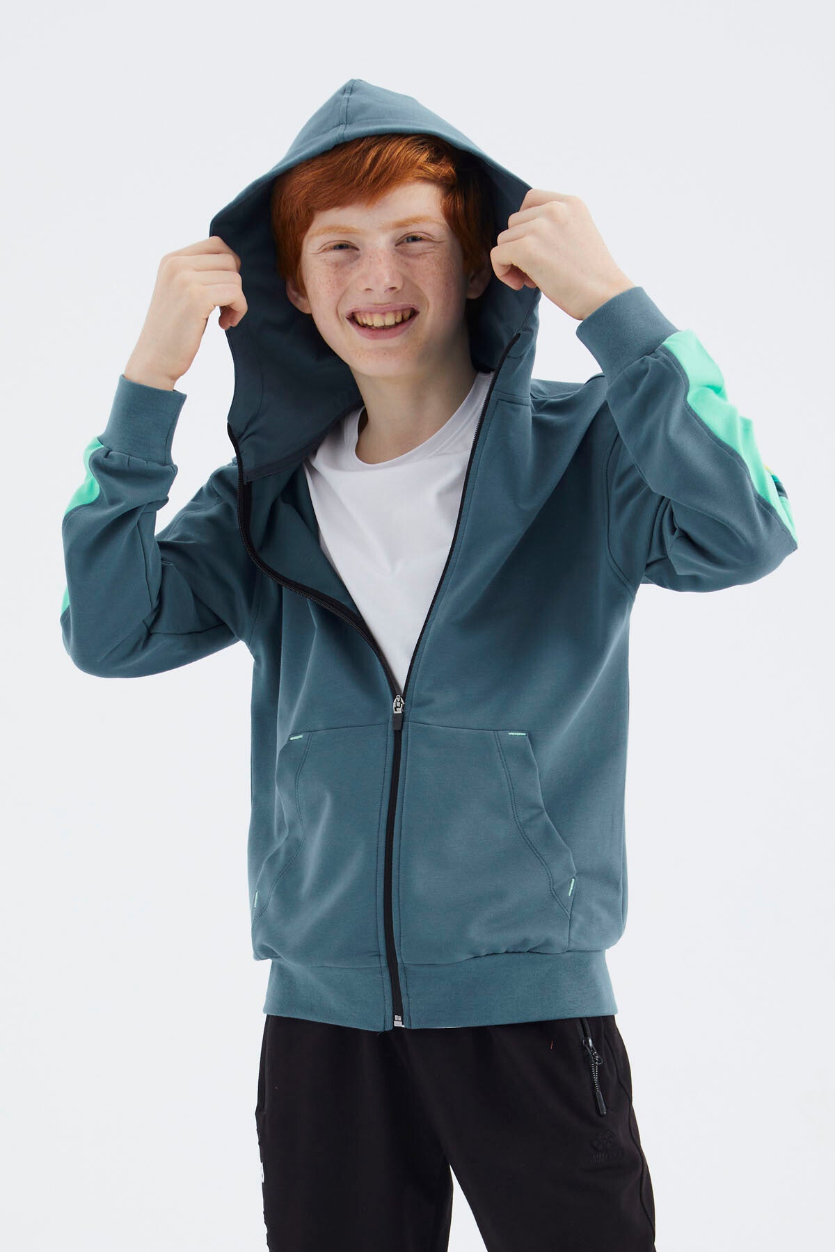 Orman Yeşili Fermuarlı Erkek Çocuk Sweatshirt - 11180