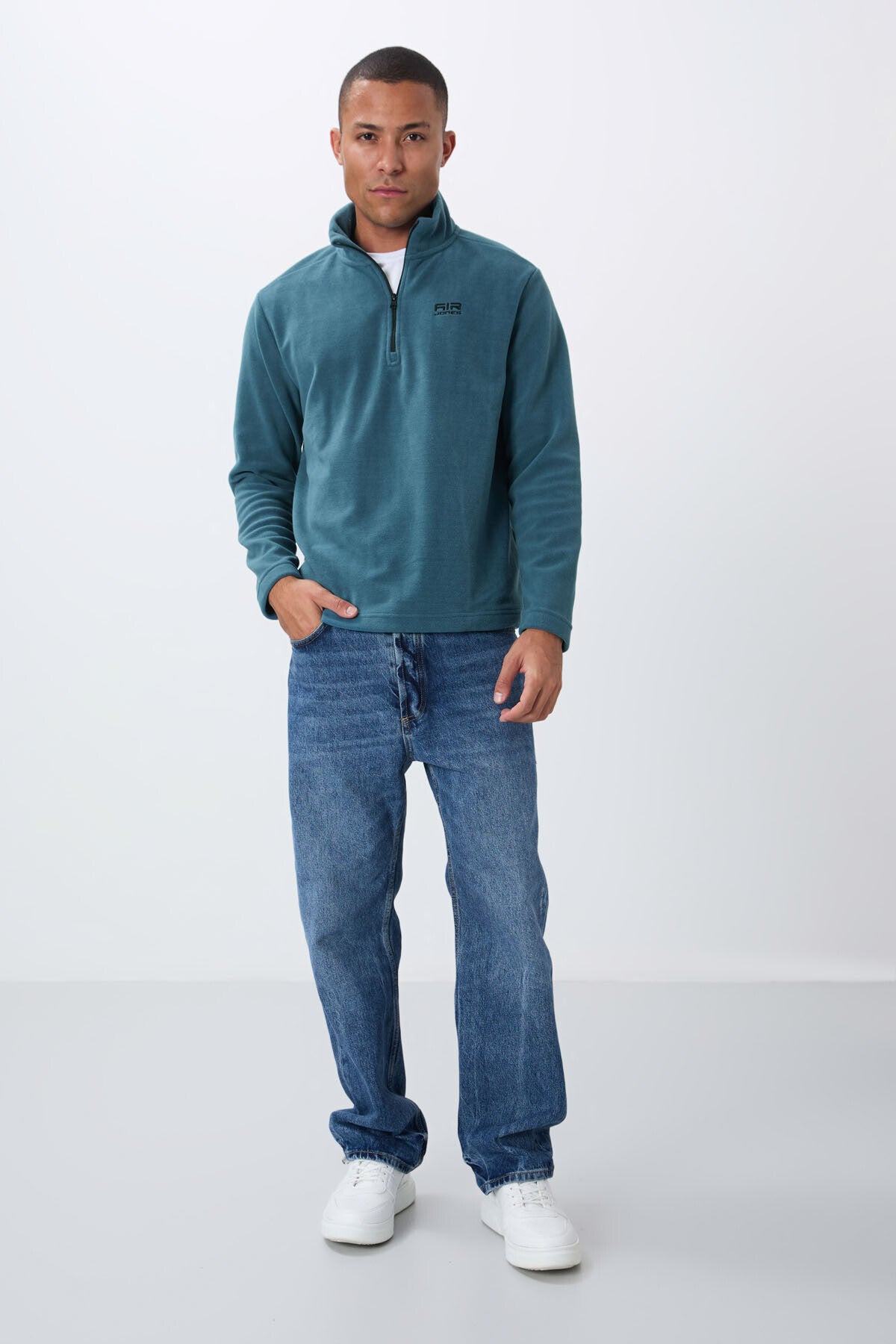 River Orman Yeşili Dik Yaka Erkek Polar Sweatshirt - 88310