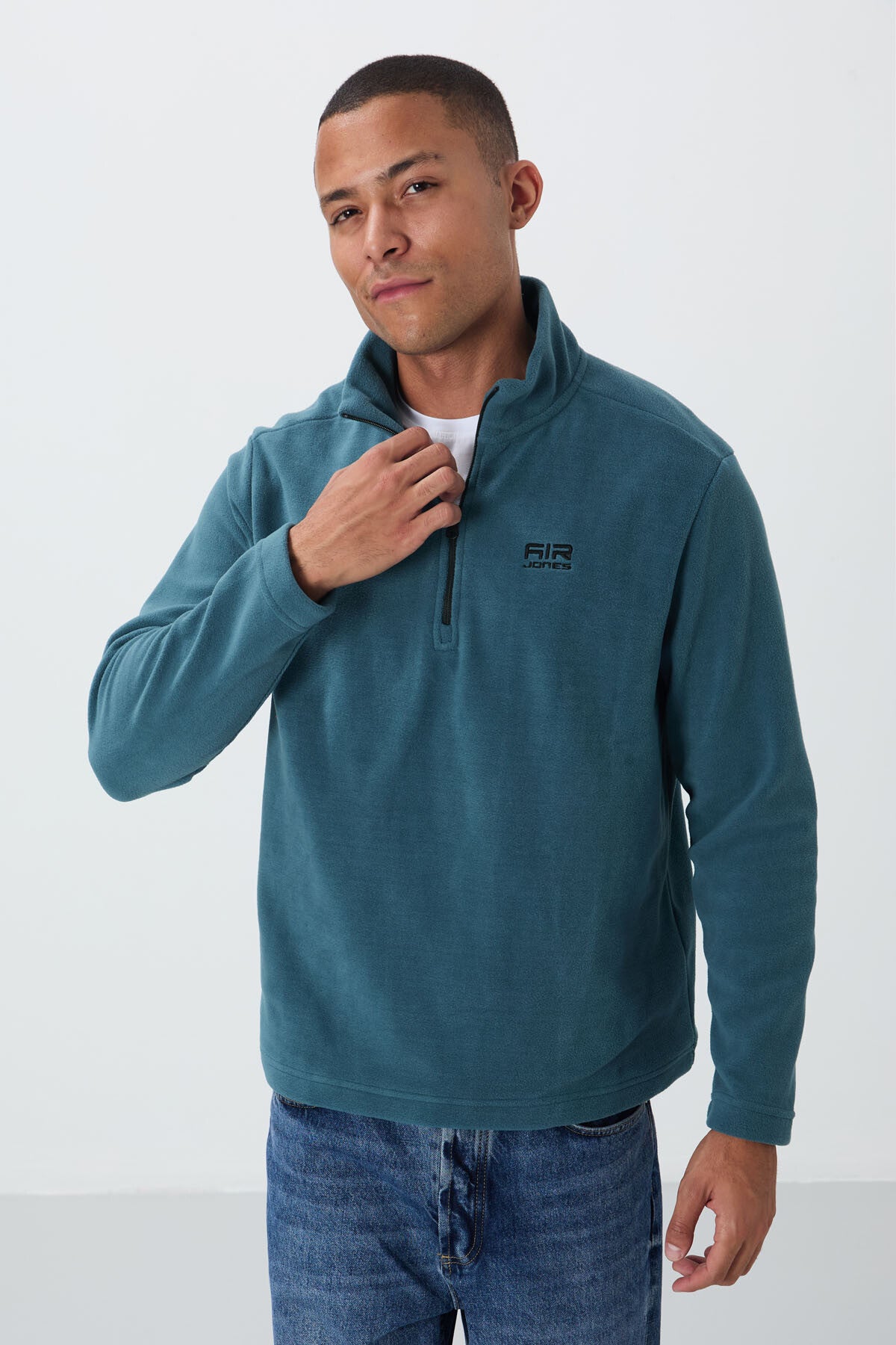 River Orman Yeşili Dik Yaka Erkek Polar Sweatshirt - 88310