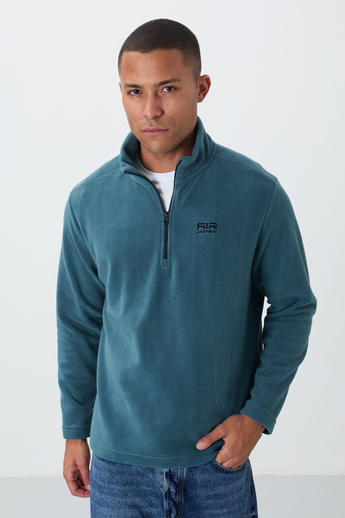 River Orman Yeşili Dik Yaka Erkek Polar Sweatshirt - 88310