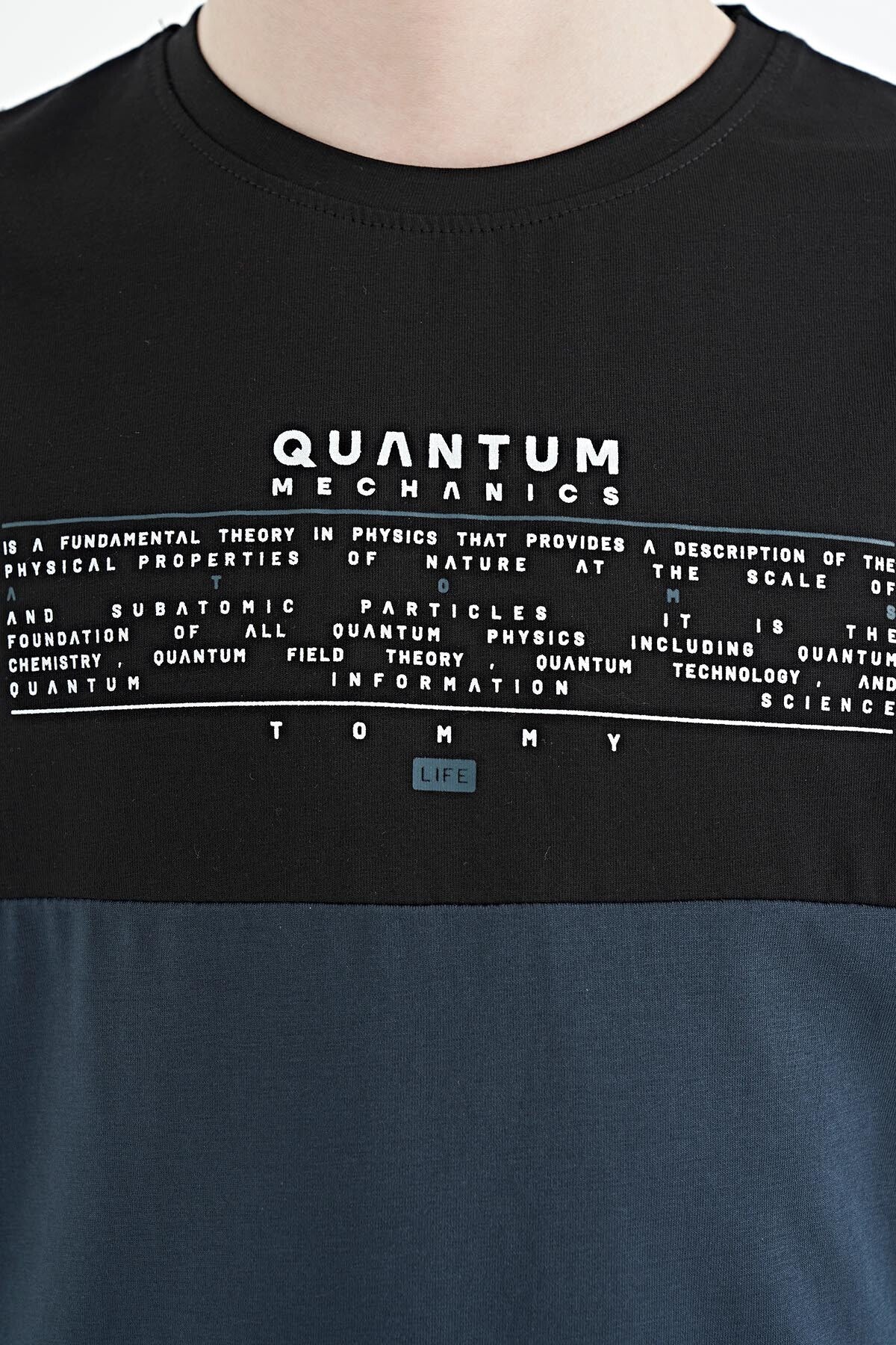 Orman Yeşili Yazı Baskılı Renk Bloklu Standart Kalıp O Yaka Erkek Çocuk T-Shirt - 11134