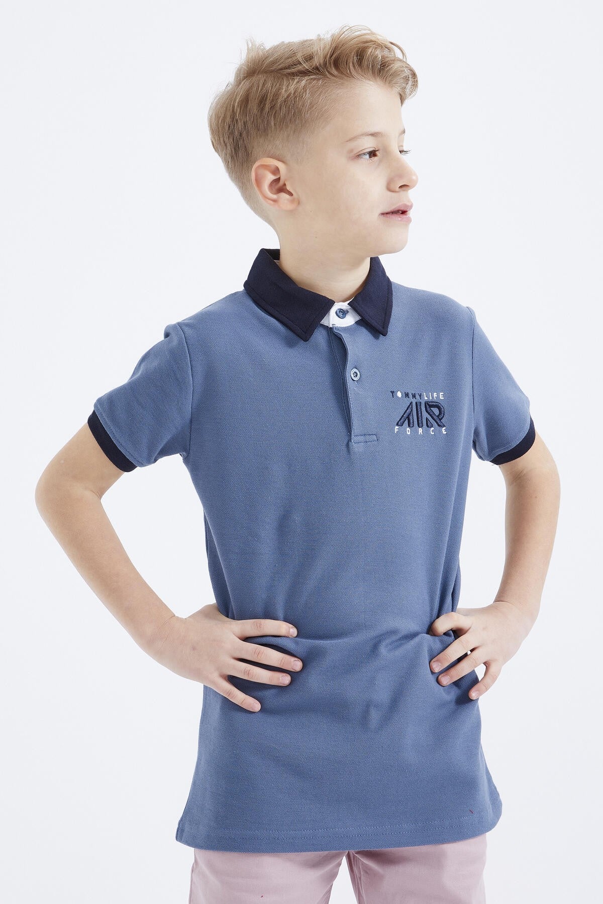 Petrol Air Yazılı Standart Kalıp Polo Yaka Erkek Çocuk T-Shirt  - 10894