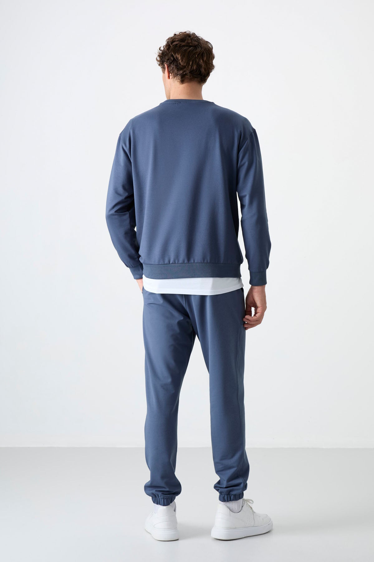 Petrol Casual O Yaka Lastik Paça Pamuklu Erkek Oversize Eşofman Takımı - 85120