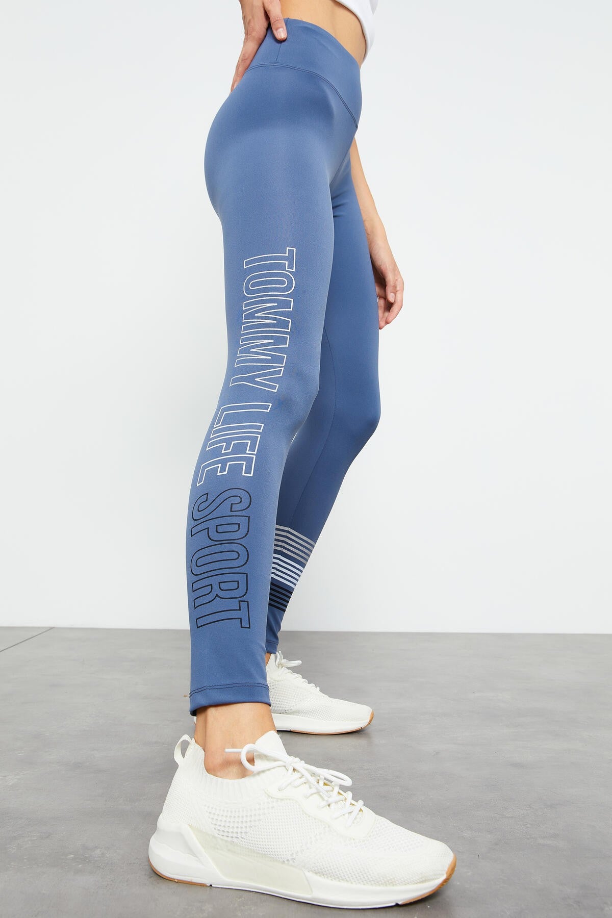 Petrol Yüksek Bel Yazı Baskılı Slim Fit Dar Paça Kadın Tayt - 94544