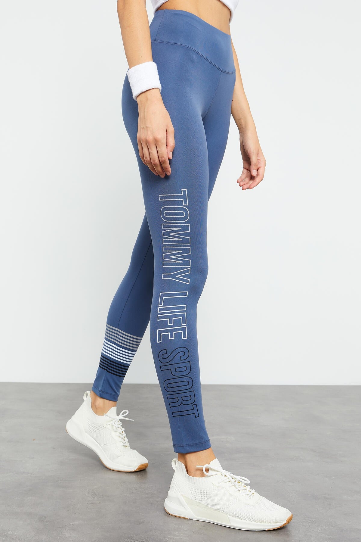 Petrol Yüksek Bel Yazı Baskılı Slim Fit Dar Paça Kadın Tayt - 94544