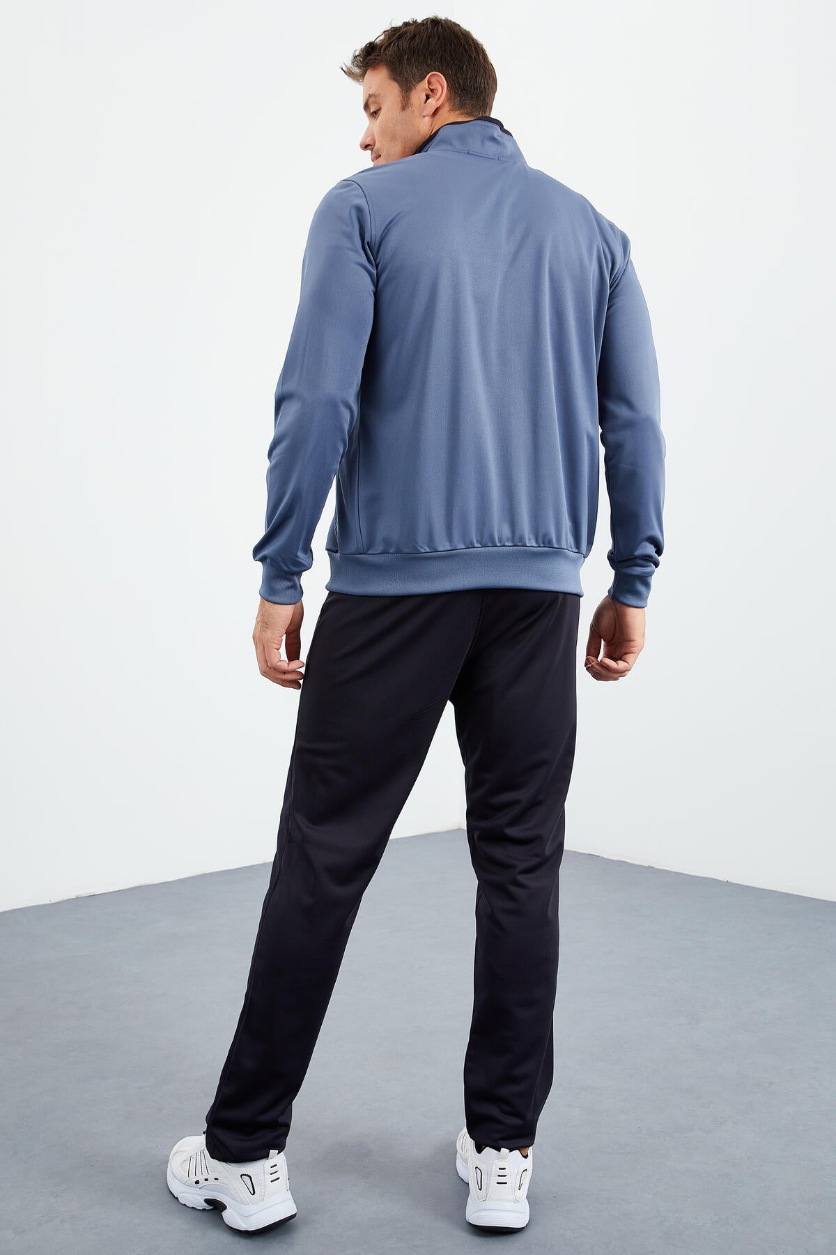 Petrol - Lacivert Dik Yaka Fermuarlı Standart Kalıp Klasik Paça Erkek Eşofman Takımı  - 85162