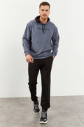 Petrol - Black Hooded Kangaroo Pocket Ribbed Cuff Men's Oversize Tracksuit - 85117
