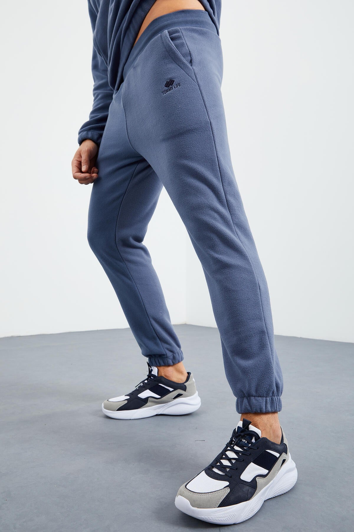 Petrol Yarım Fermuar Dik Yaka Lastik Paça Polar Erkek Eşofman Takımı - 85159