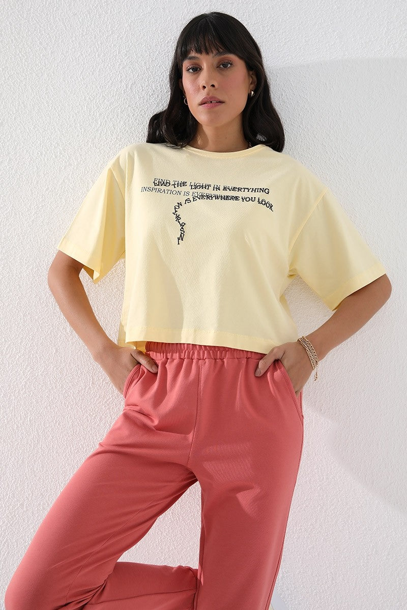 Pudra Yüksek Bel Jogger Rahat Form Manşetli Kadın Eşofman Alt - 94561