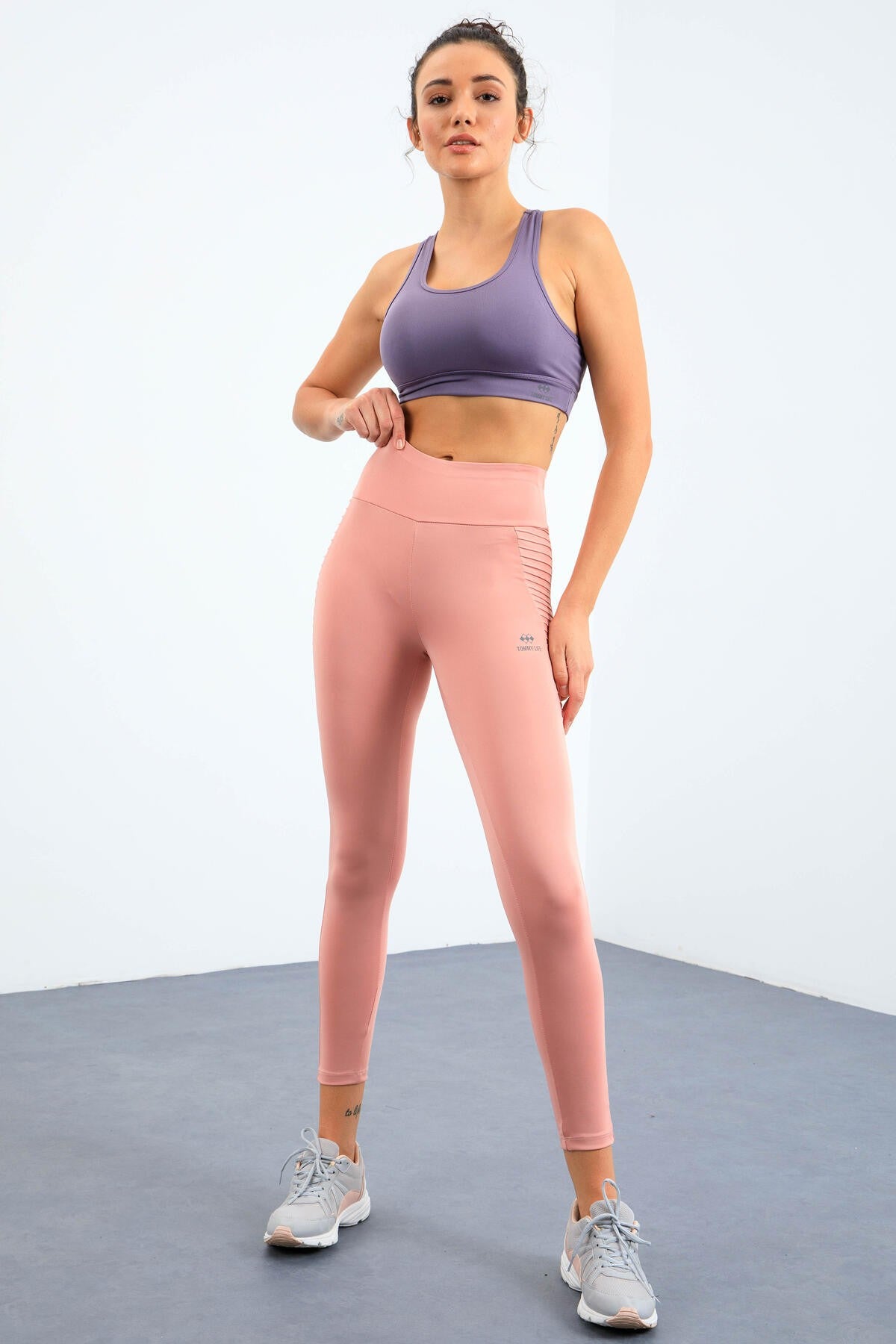 Pudra Yüksek Bel Toparlayıcı Slim Fit Dar Paça Kadın Tayt  - 94568