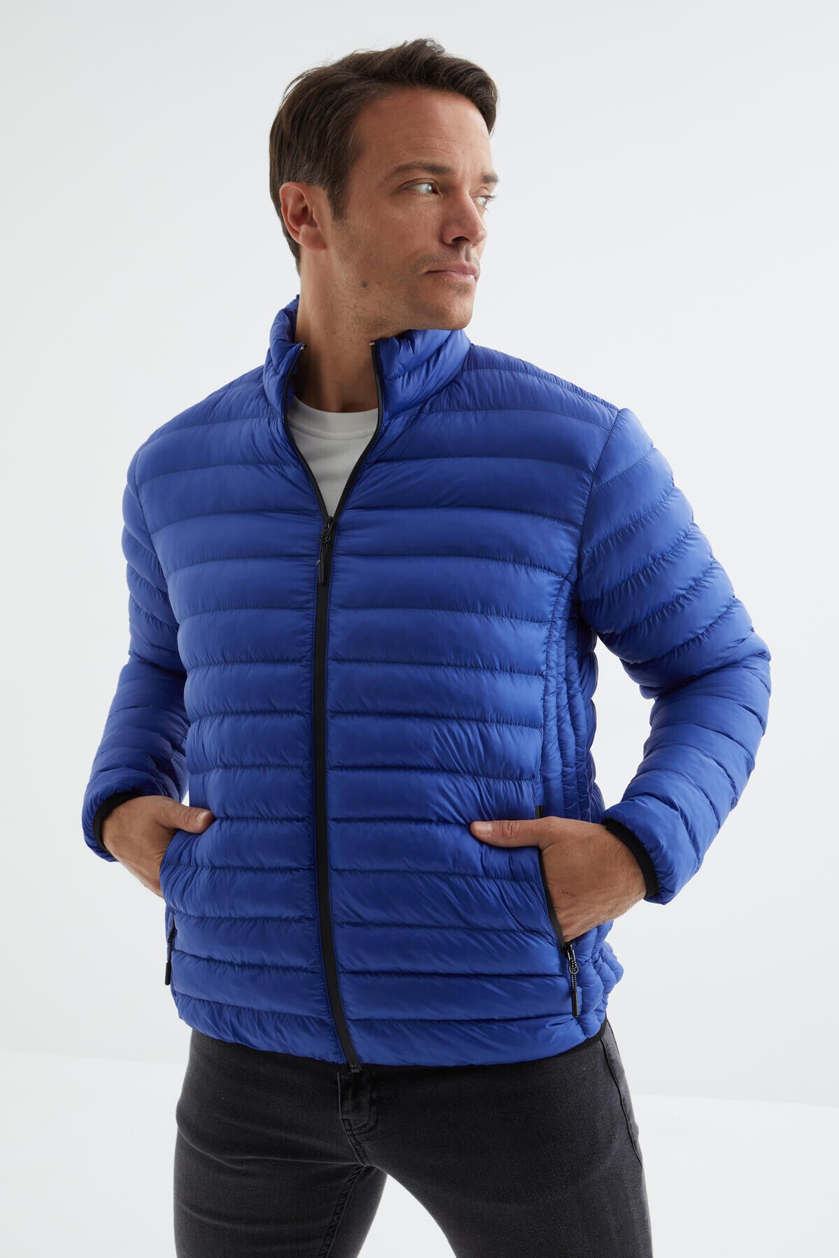 Saks Fermuarlı Standart Kalıp Soğuğa Dayanıklı Erkek Şişme Mont - 88166