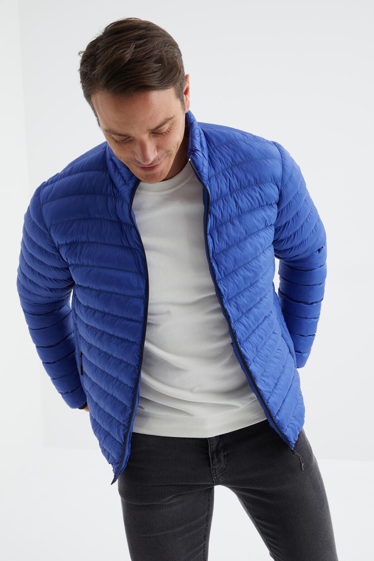 Saks Fermuarlı Standart Kalıp Soğuğa Dayanıklı Erkek Şişme Mont - 88166