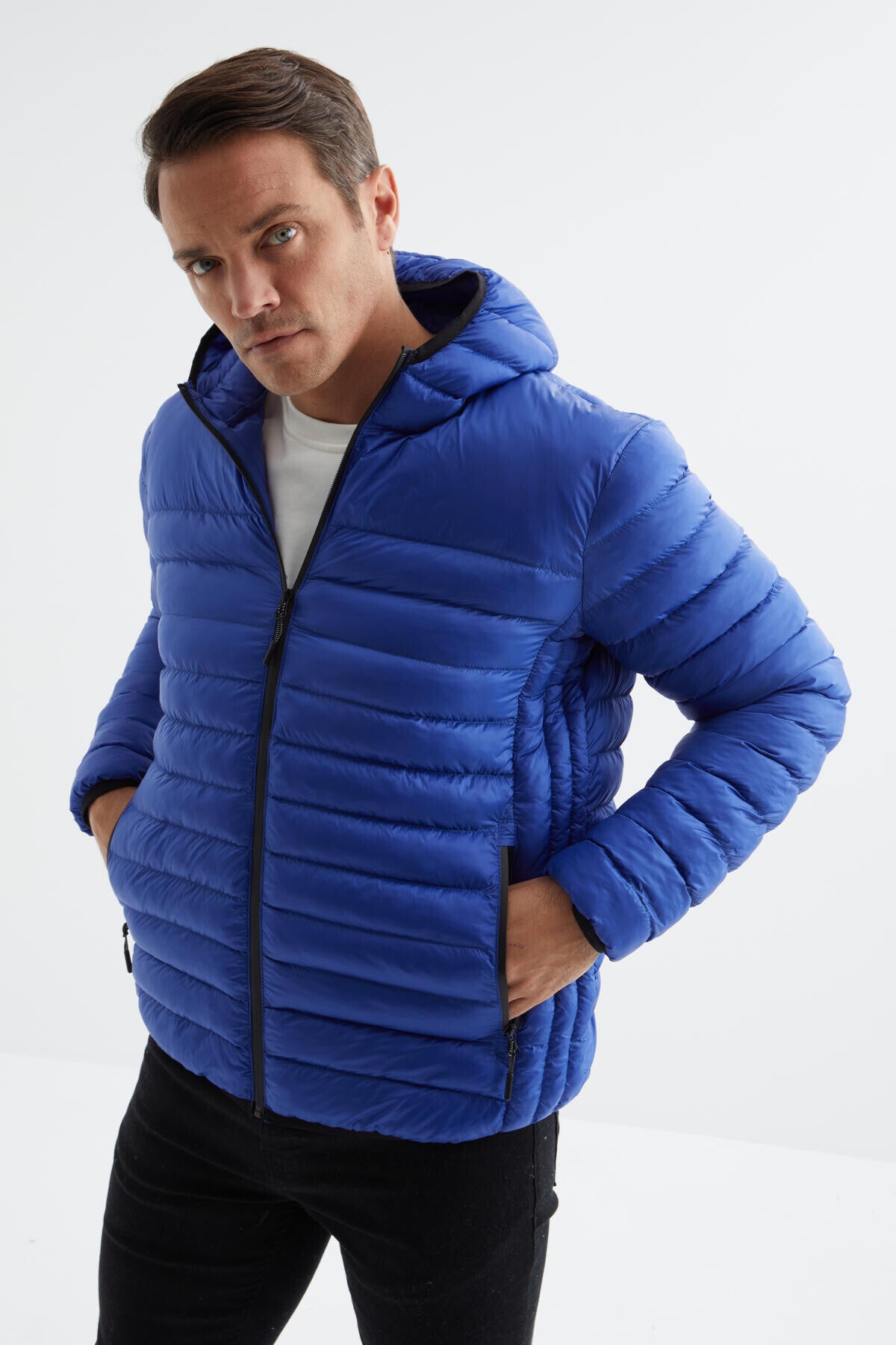 Saks Fermuarlı Standart Kalıp Soğuğa Dayanıklı Erkek Şişme Mont - 88167