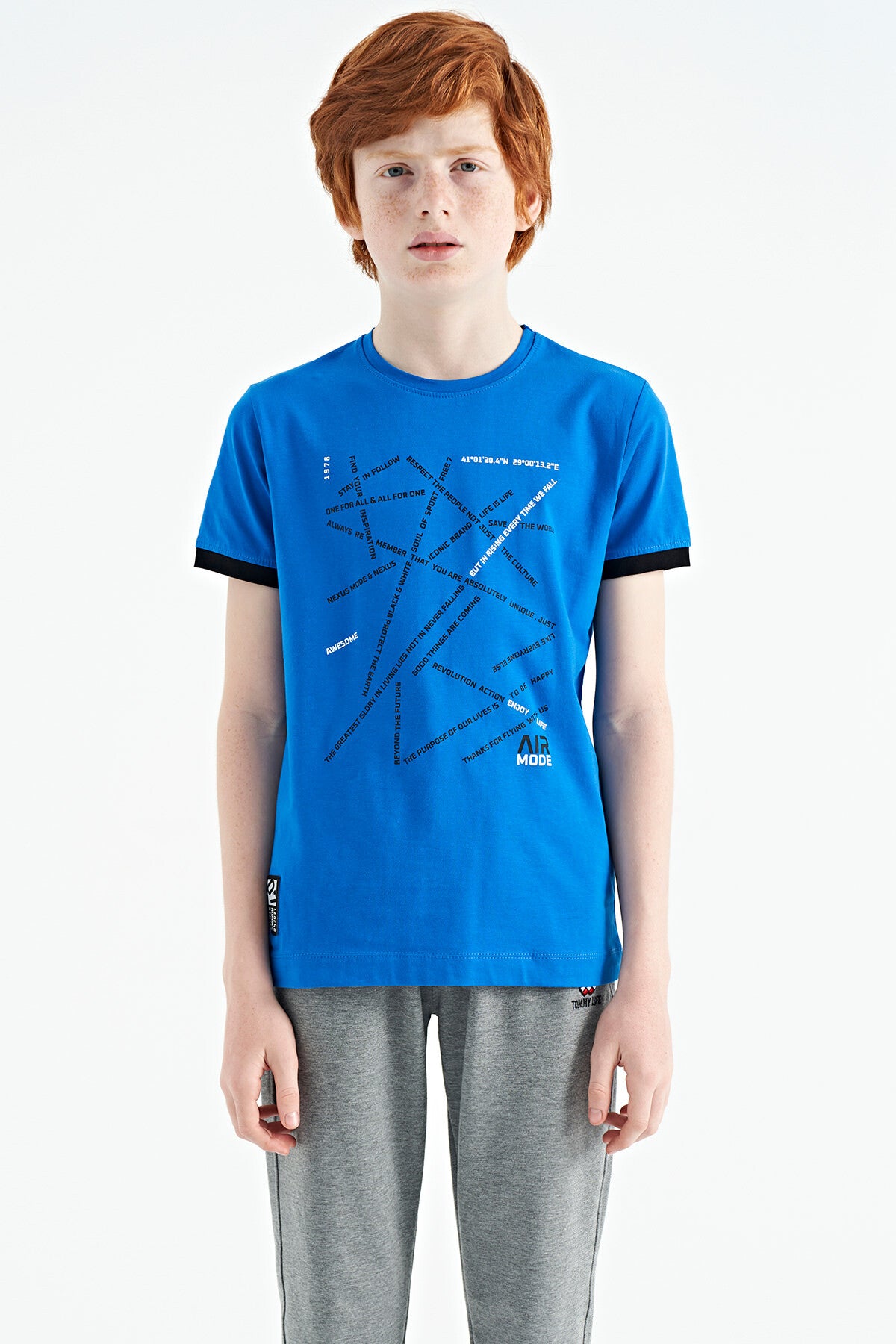 Saks Minimal Yazı Baskılı Standart Kalıp O Yaka Erkek Çocuk T-Shirt - 11132