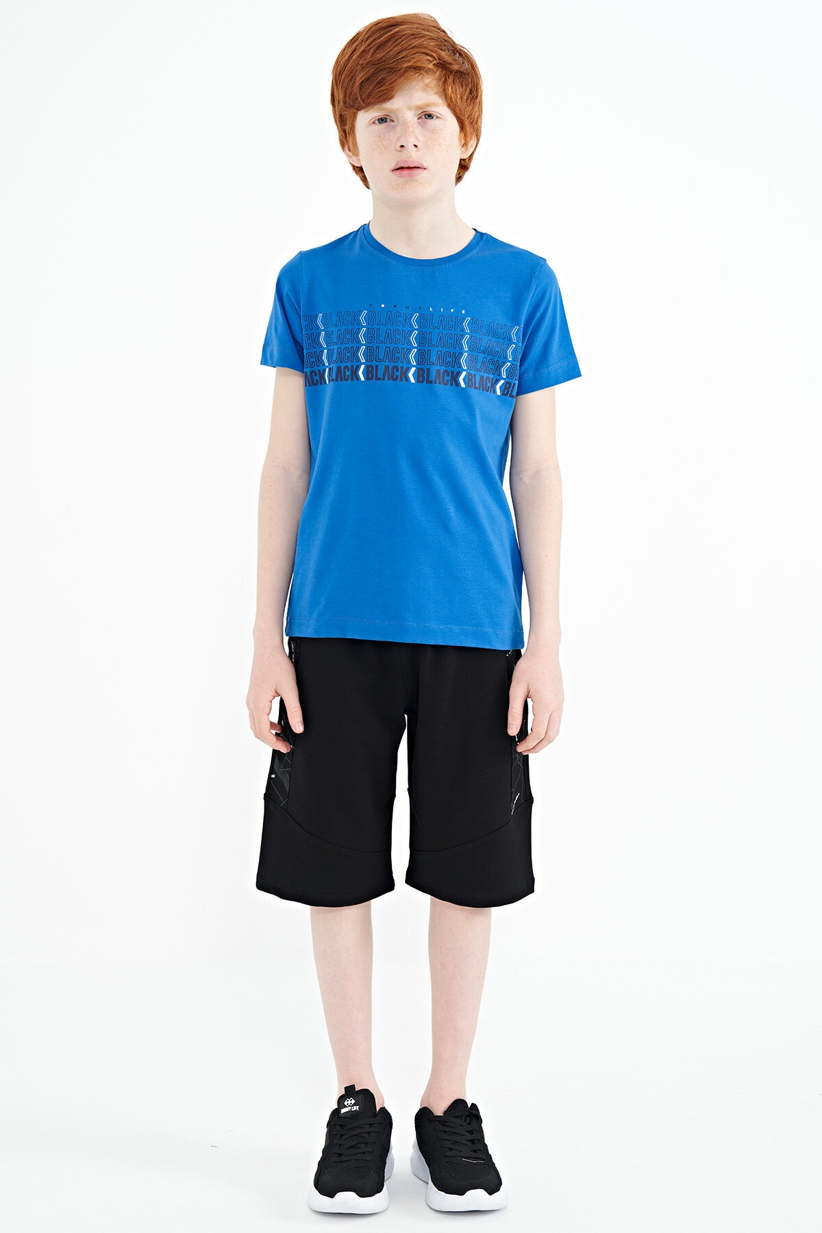 Saks Yazı Baskılı O Yaka Standart Kalıp Erkek Çocuk T-Shirt - 11149