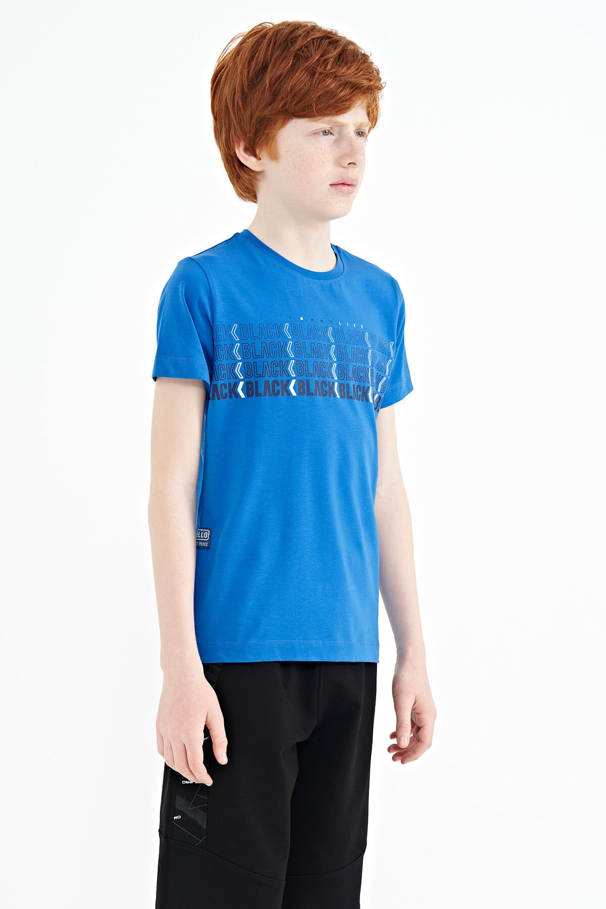 Saks Yazı Baskılı O Yaka Standart Kalıp Erkek Çocuk T-Shirt - 11149