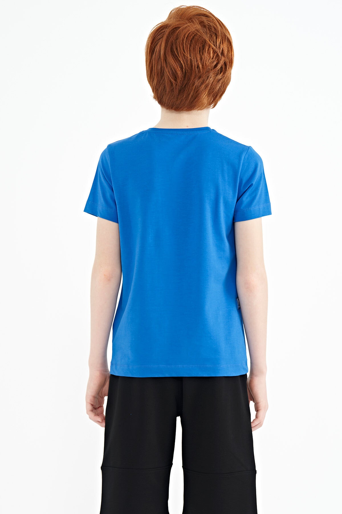 Saks Yazı Baskılı O Yaka Standart Kalıp Erkek Çocuk T-Shirt - 11149