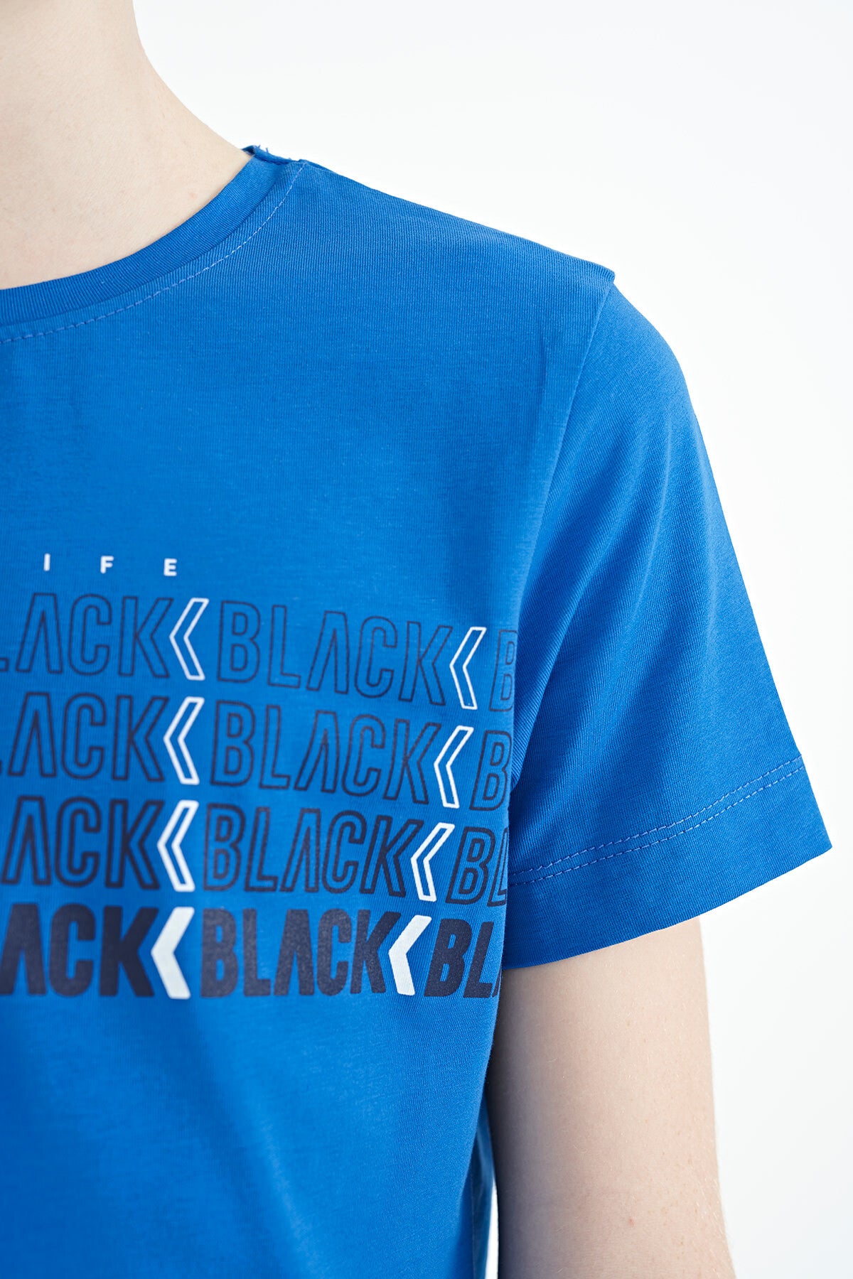 Saks Yazı Baskılı O Yaka Standart Kalıp Erkek Çocuk T-Shirt - 11149
