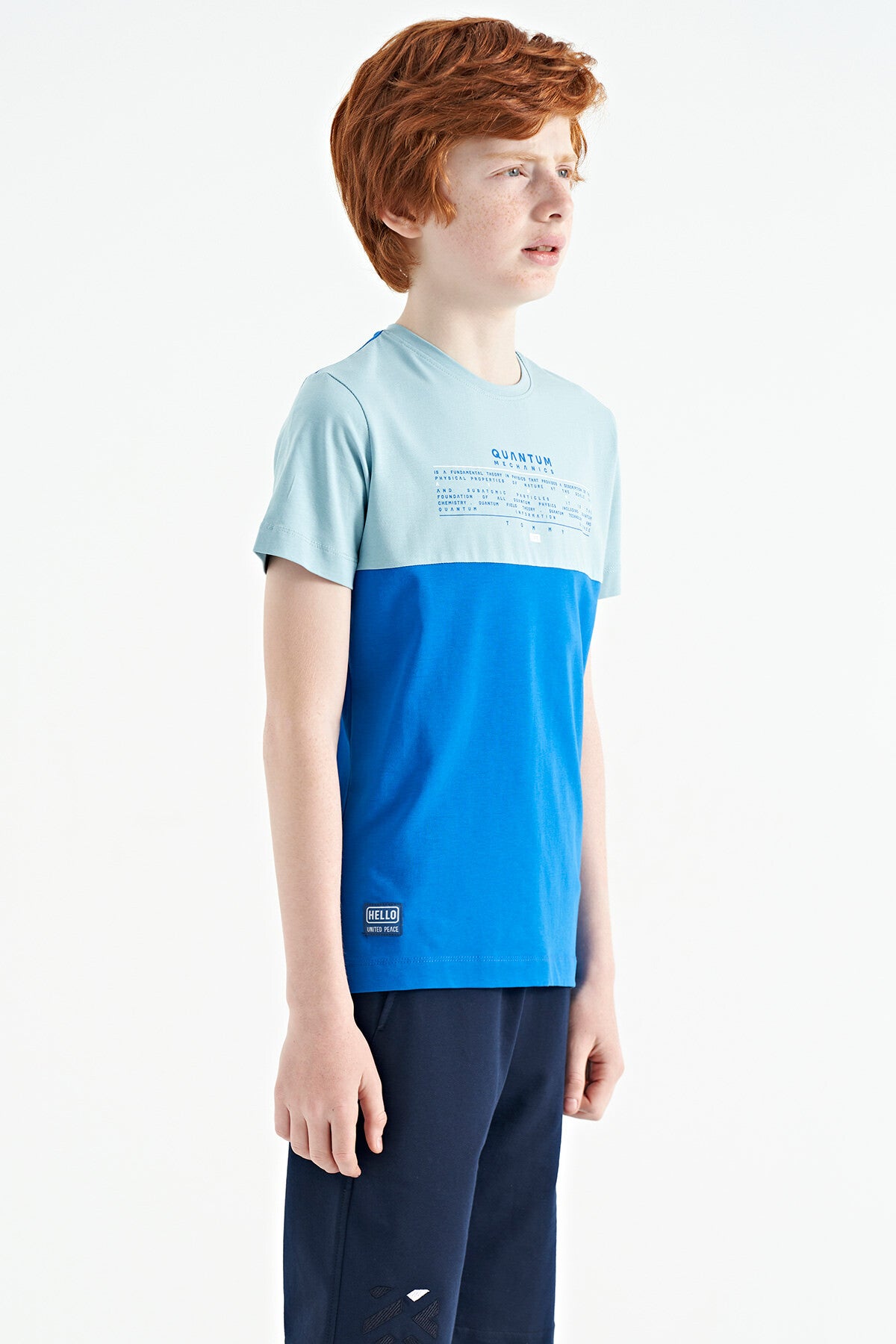 Saks Yazı Baskılı Renk Bloklu Standart Kalıp O Yaka Erkek Çocuk T-Shirt - 11134