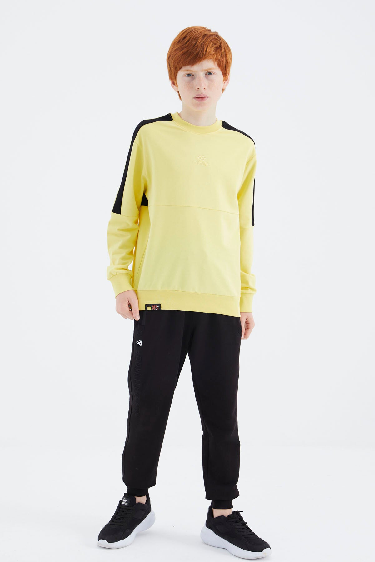 Sarı Basic O Yaka Erkek Çocuk Sweatshirt - 11182