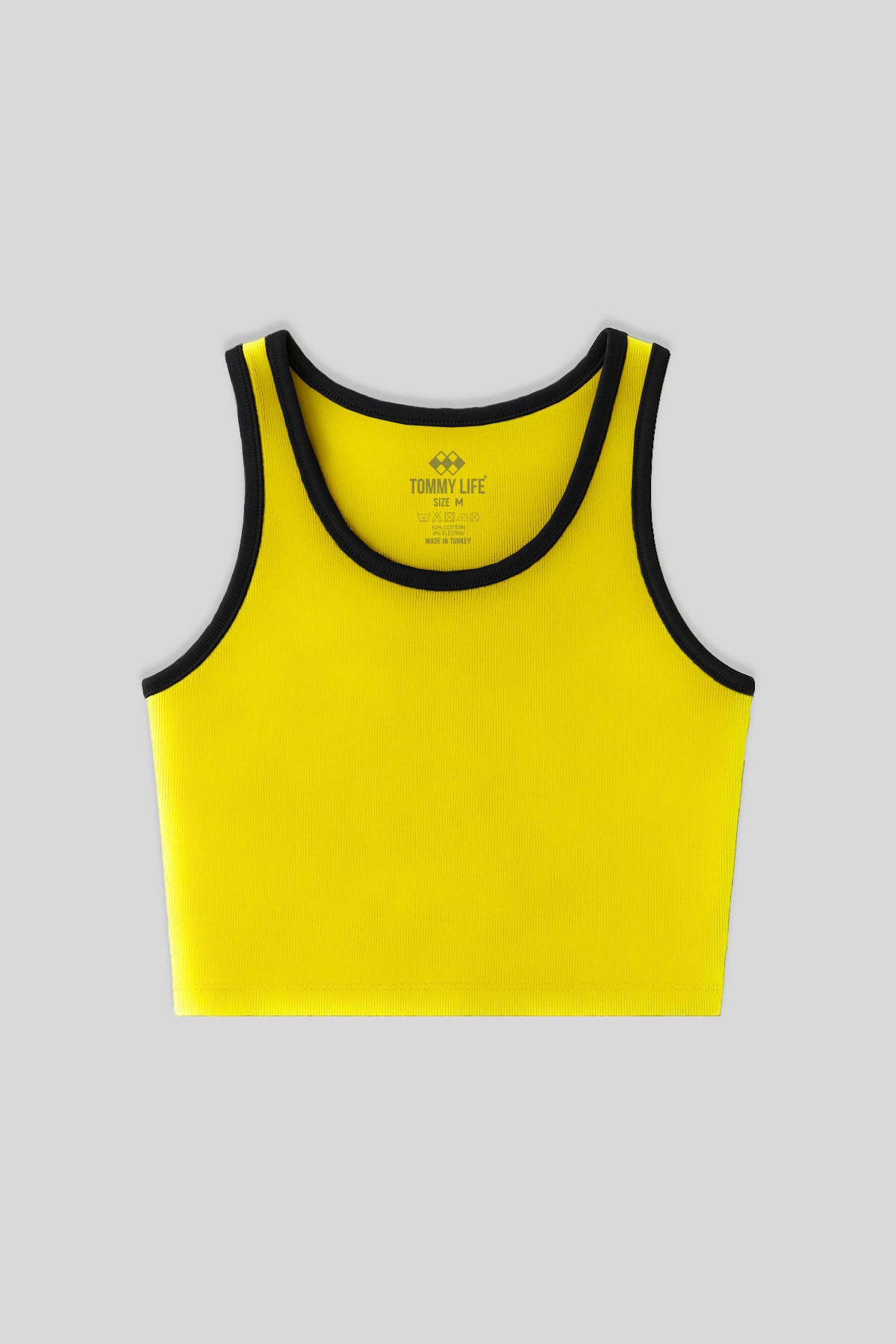 Sarı Basic Sıfır Kol Dar Kalıp U Yaka Kadın Crop Top Atlet - 97162