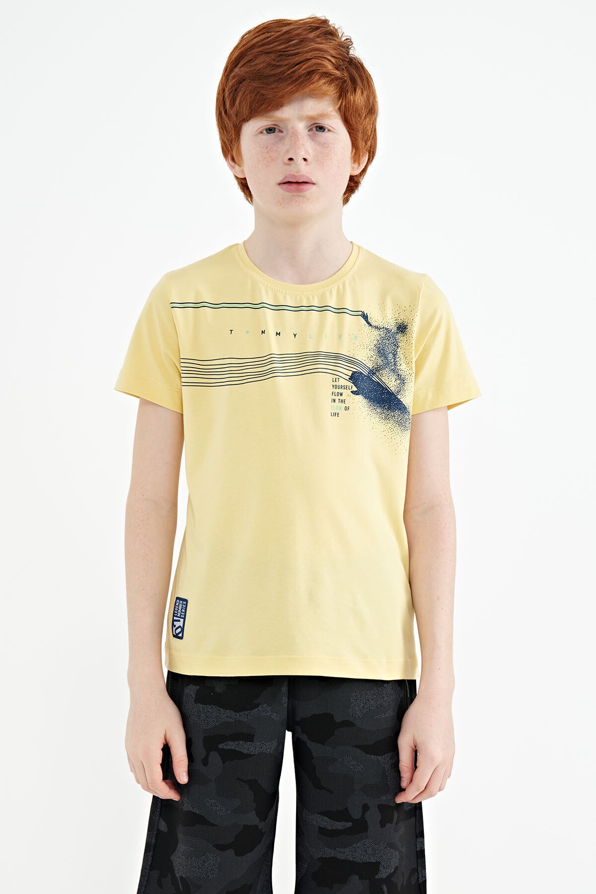 Sarı Baskı Detaylı Standart Kalıp O Yaka Erkek Çocuk T-Shirt - 11133