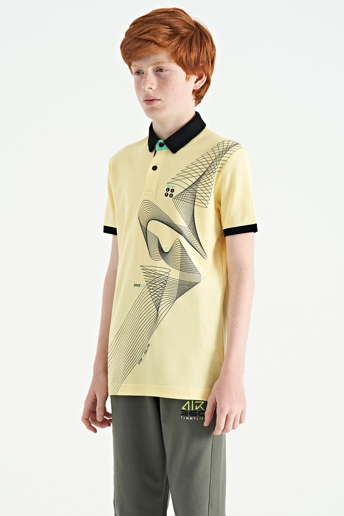 Sarı Baskı Detaylı Standart Kalıp Polo Yaka Erkek Çocuk T-Shirt - 11164
