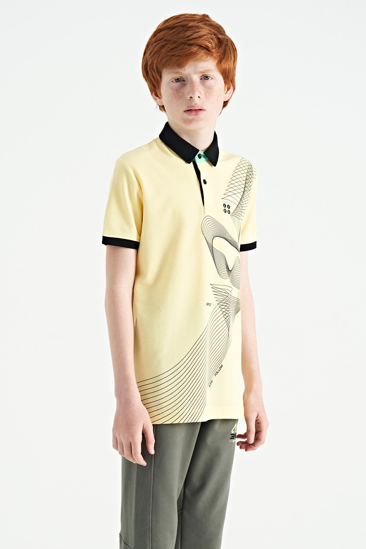 Sarı Baskı Detaylı Standart Kalıp Polo Yaka Erkek Çocuk T-Shirt - 11164