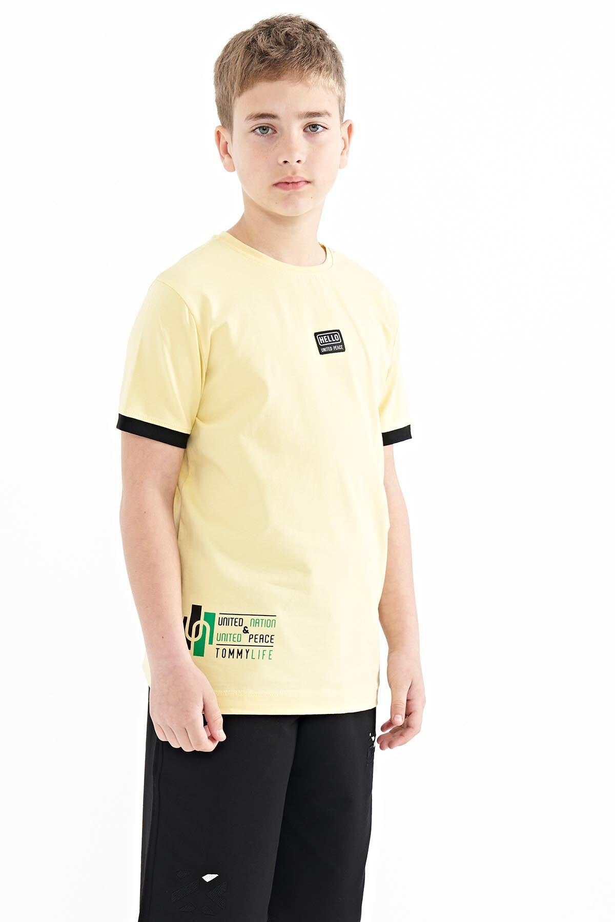 Sarı Baskılı Standart Kalıp O Yaka Erkek Çocuk T-Shirt - 11097