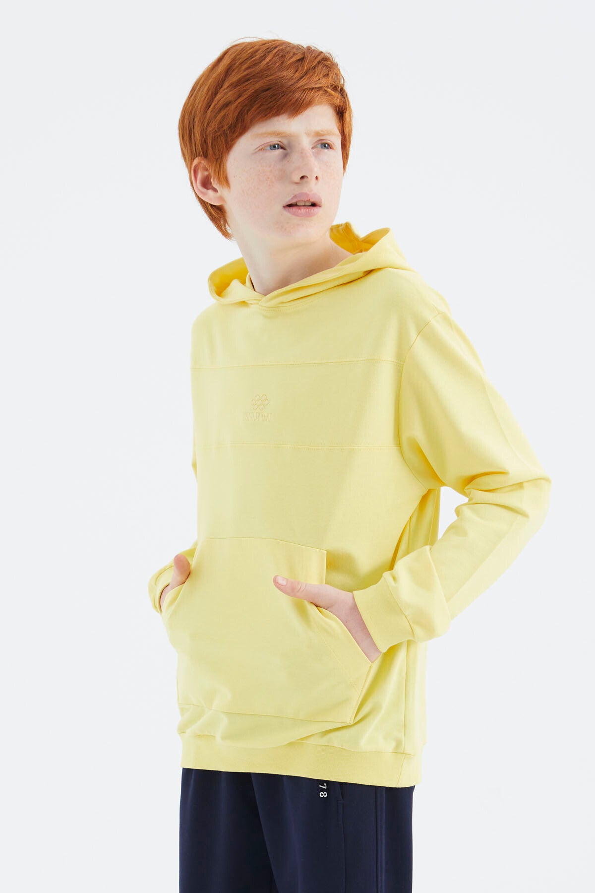 Sarı Kapüşonlu Basic Erkek Çocuk Sweatshirt - 11181