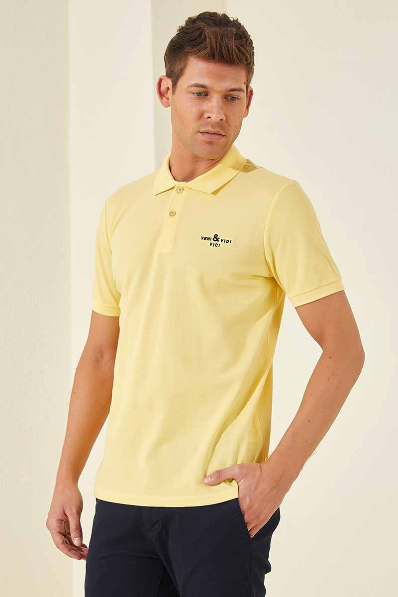 Sarı Klasik Kısa Kol Standart Kalıp Polo Yaka Erkek T-Shirt - 87787