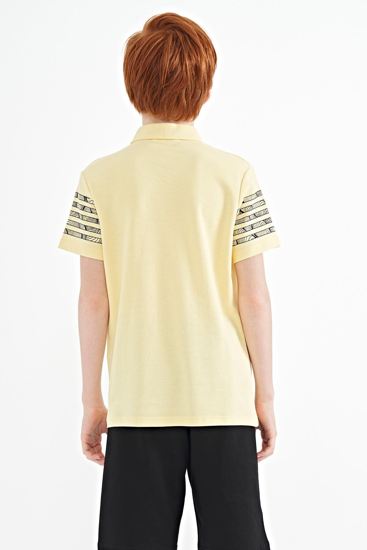 Sarı Kol Baskı Detaylı Standart Kalıp Polo Yaka Erkek Çocuk T-Shirt - 11093