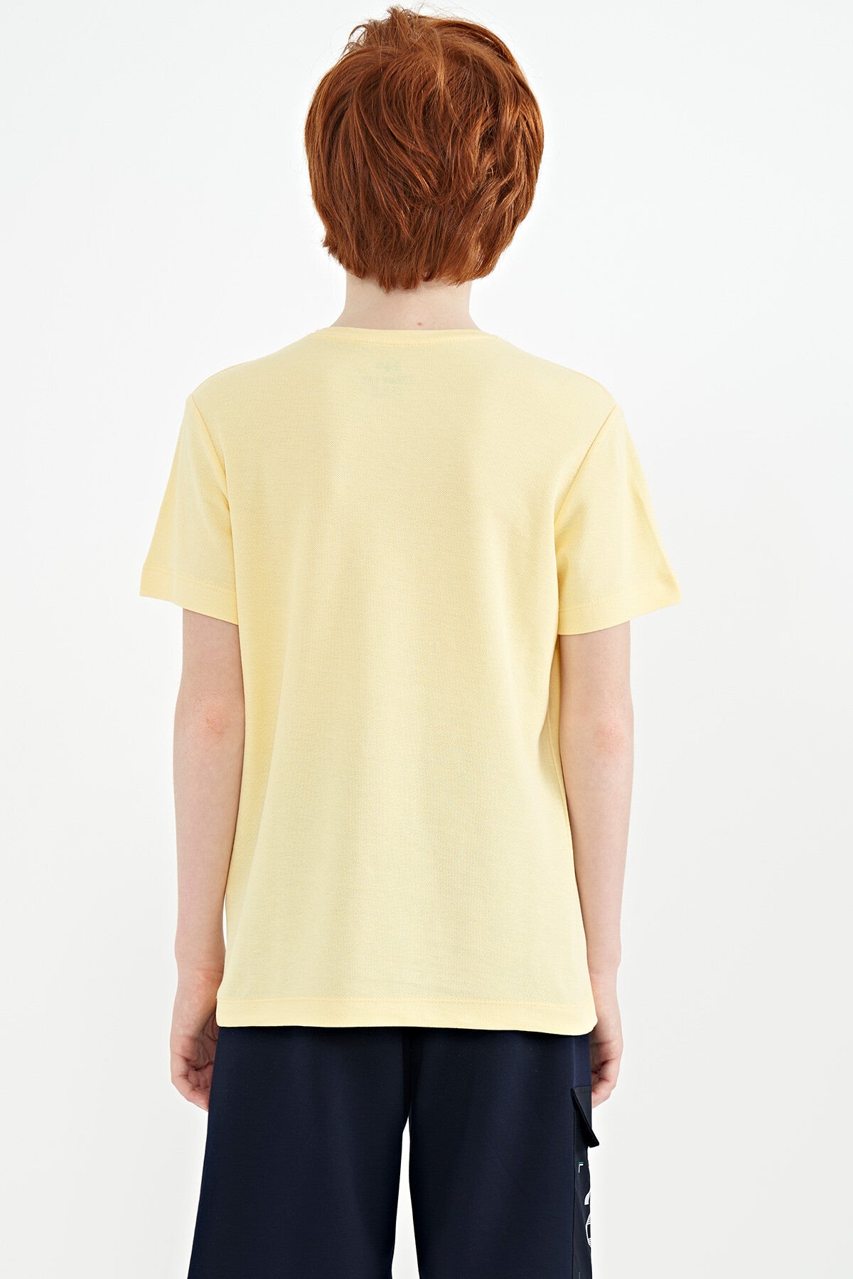 Sarı Ön Yazı Nakışlı O Yaka Standart Kalıp Erkek  Çocuk T-Shirt - 11118
