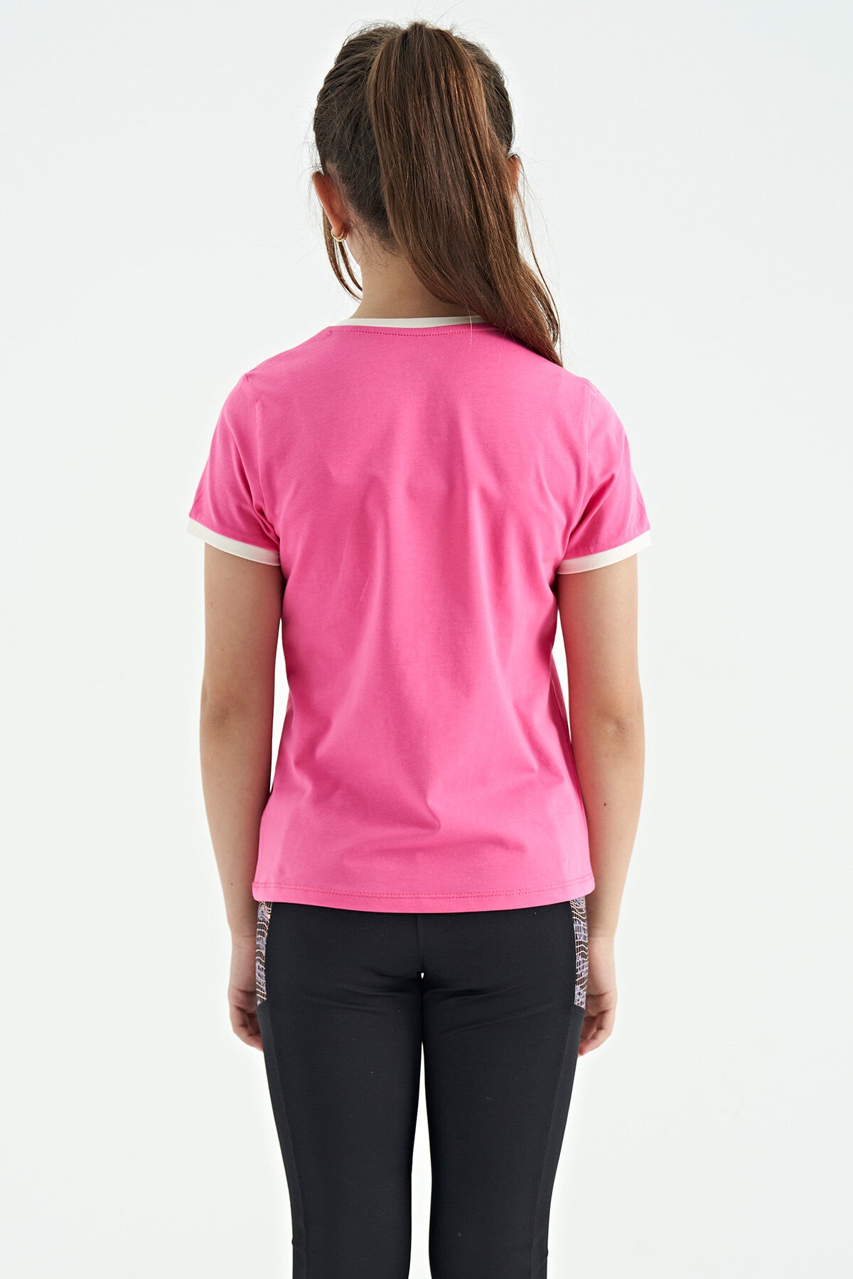 Şeker Pembe Minimal Yazı Baskılı O Yaka Rahat Form Kısa Kollu Kız Çocuk T-Shirt - 75110