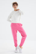 Candy Pink High Waist Brushed 3-Ply Cotton Basic Women's Sweatpants - 94624