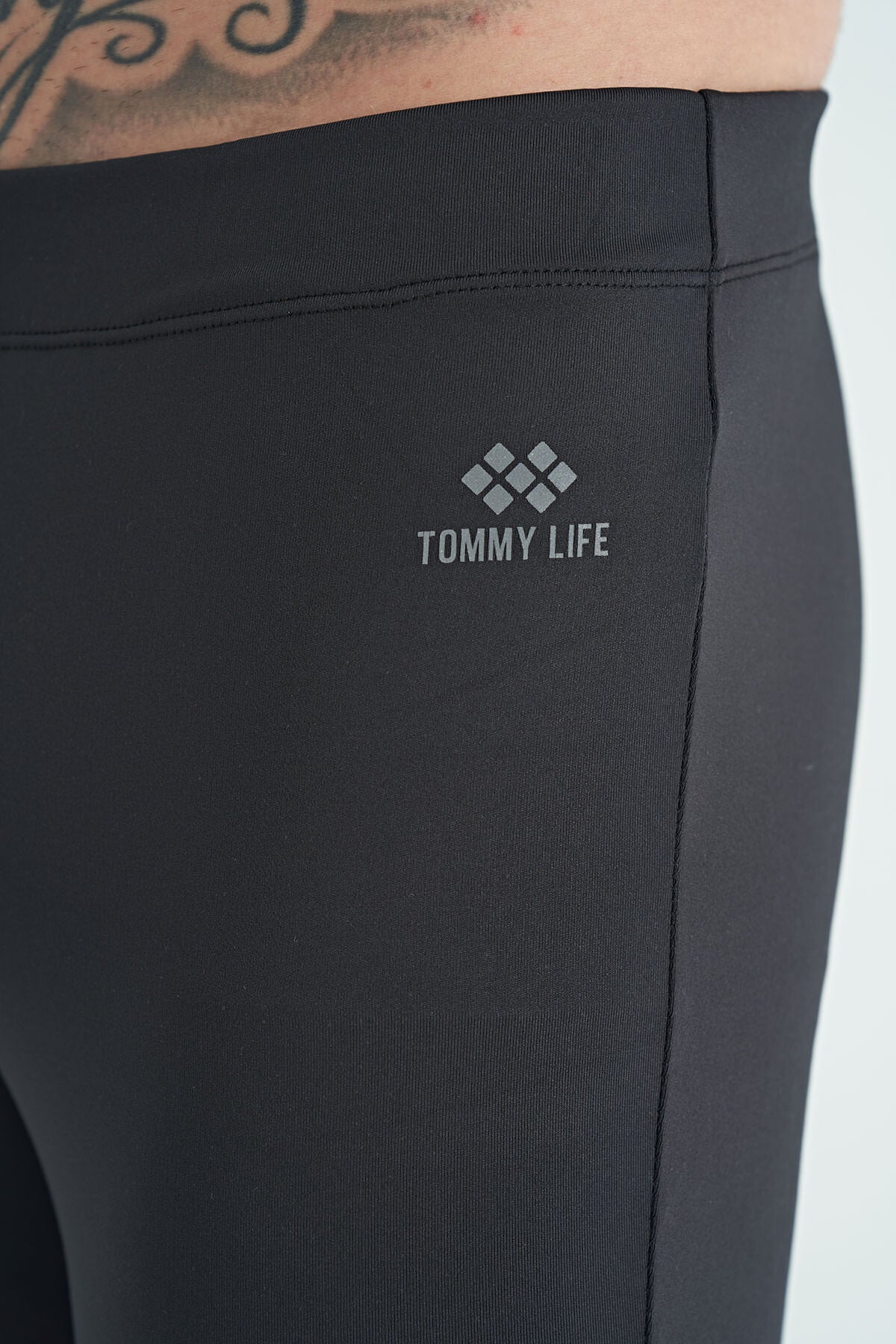 Siyah Arka Bilek Baskı Detaylı Yüksek Bel Slim Fit Aktif Spor Erkek Tayt - 84988
