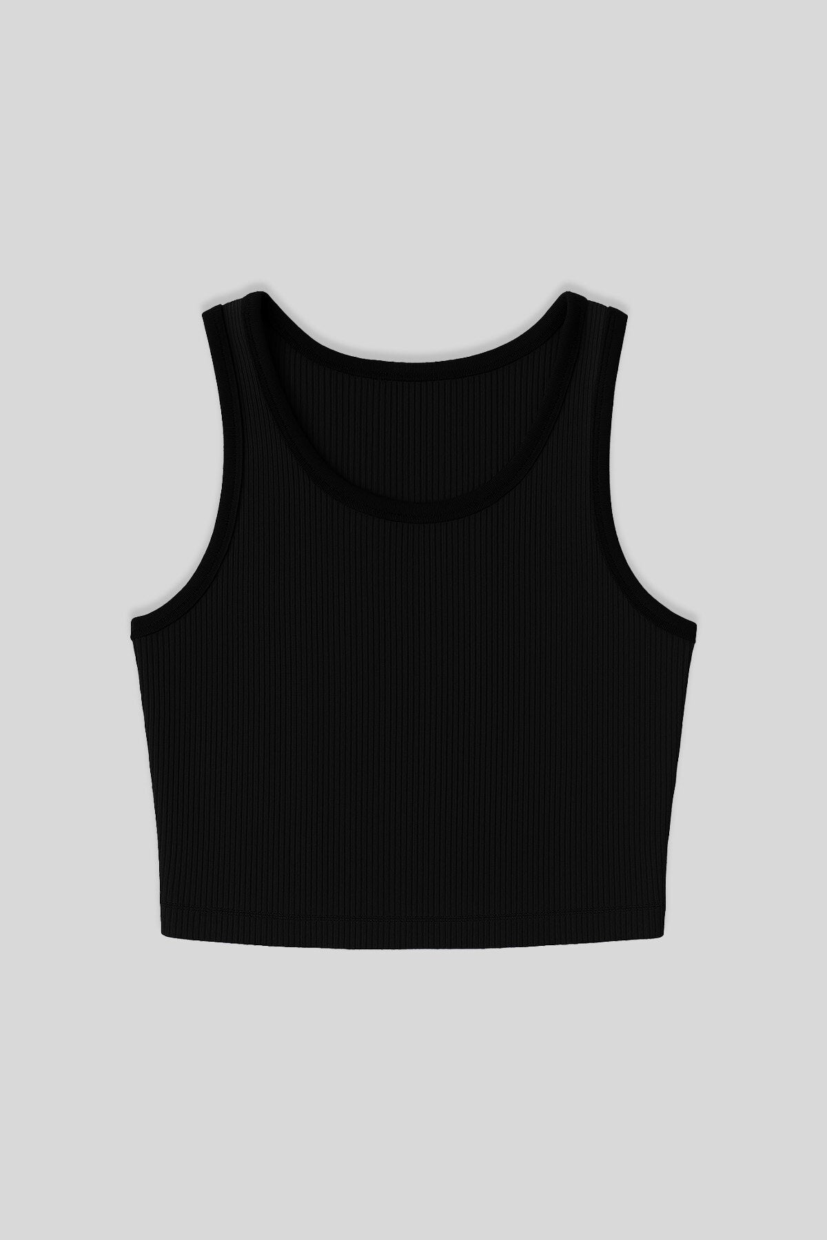 Siyah Basic Sıfır Kol Dar Kalıp U Yaka Kadın Crop Top Atlet - 97160