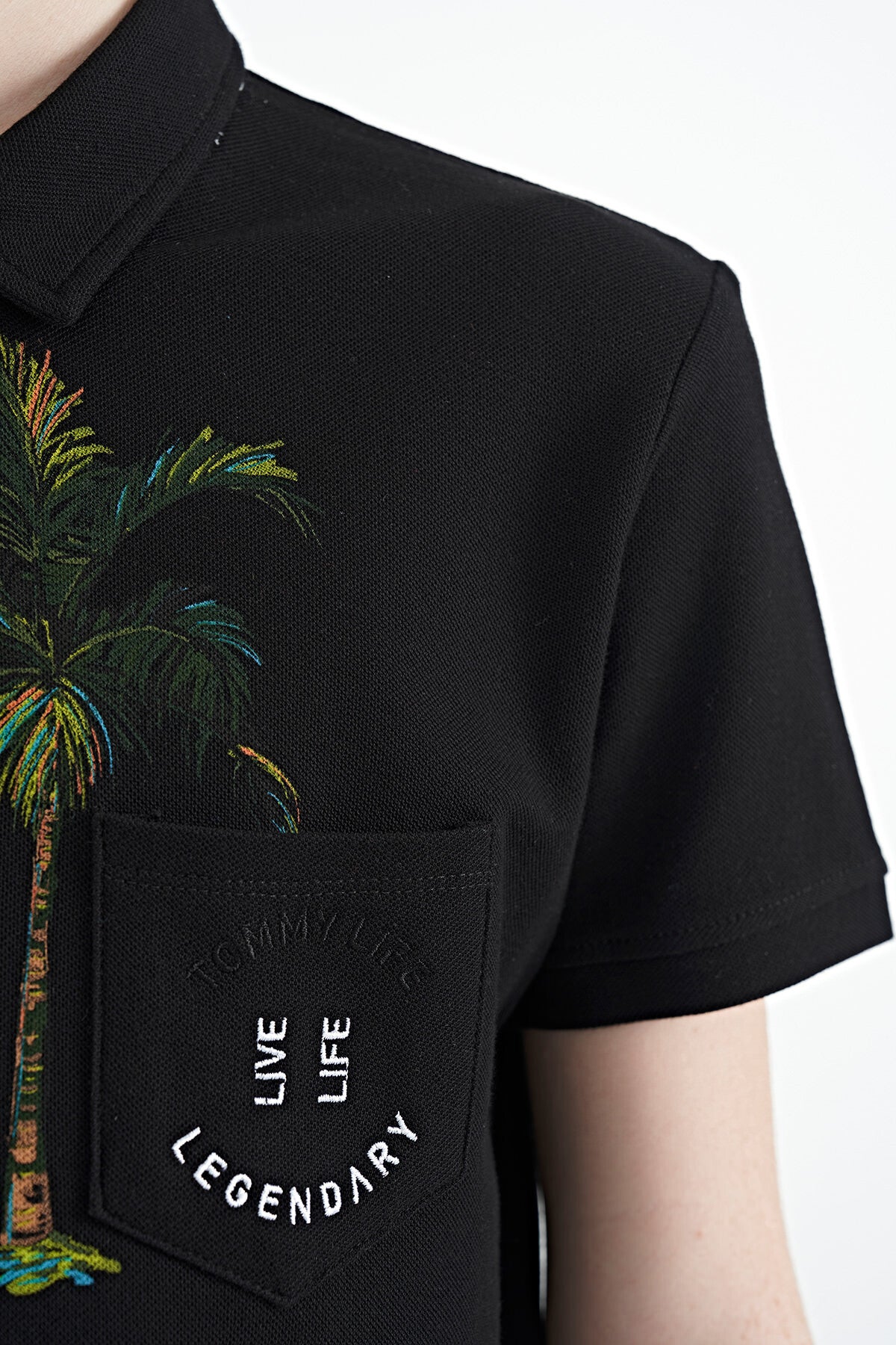 Siyah Baskılı Cep Detaylı Standart Kalıp Polo Yaka Erkek Çocuk T-Shirt - 11144