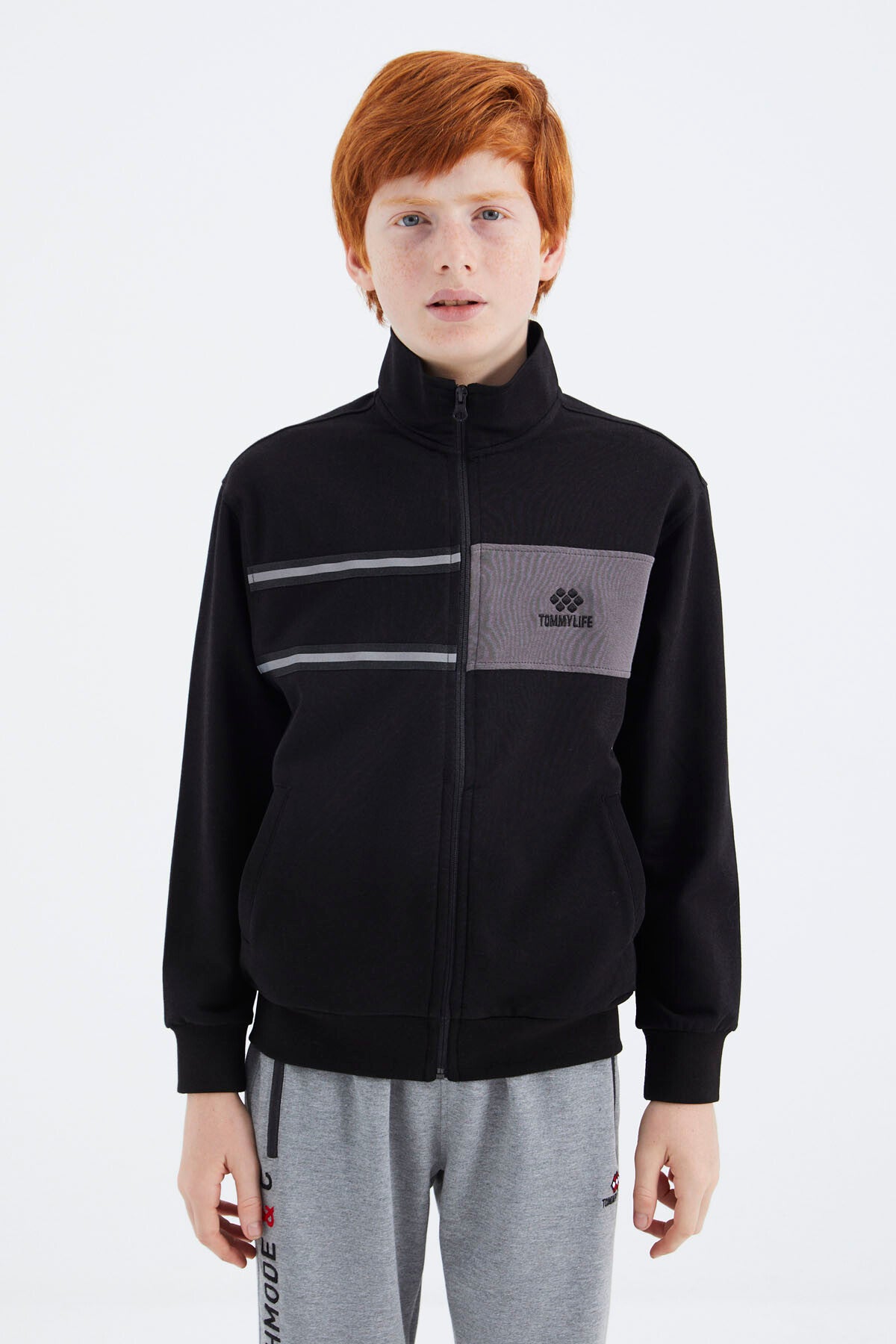 Siyah Dik Yaka Erkek Çocuk Sweatshirt - 11183