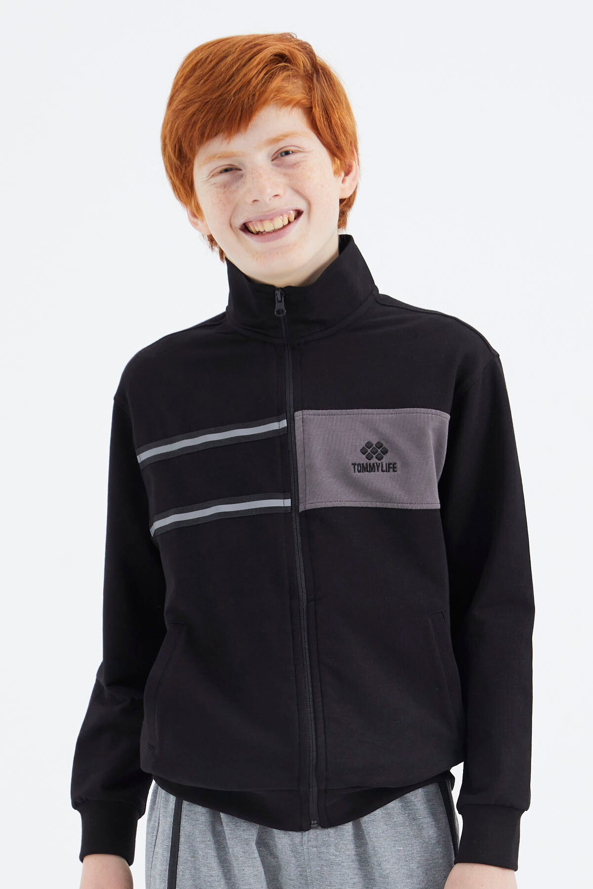 Siyah Dik Yaka Erkek Çocuk Sweatshirt - 11183