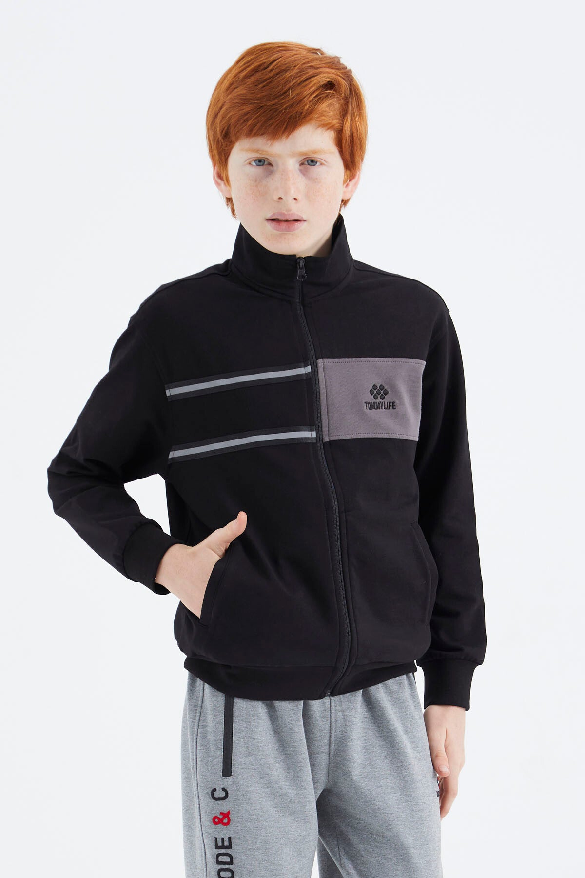 Siyah Dik Yaka Erkek Çocuk Sweatshirt - 11183