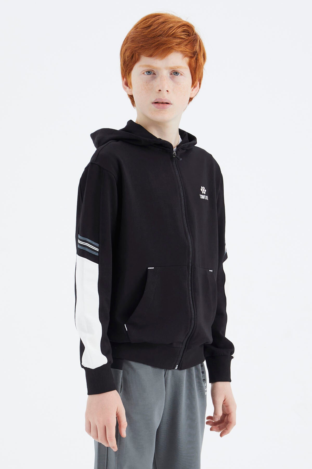 Siyah Fermuarlı Erkek Çocuk Sweatshirt - 11180